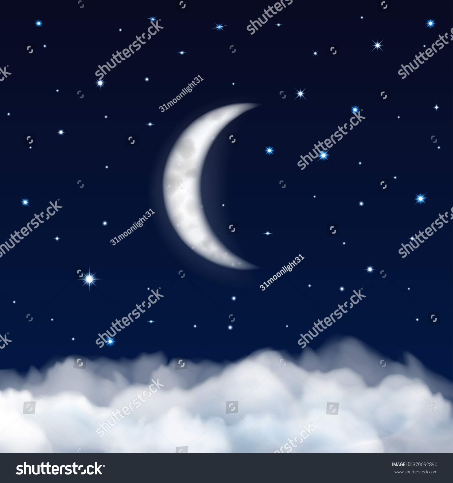 Background Of Night Sky With Moon, Stars And Clouds Stock Vector ...