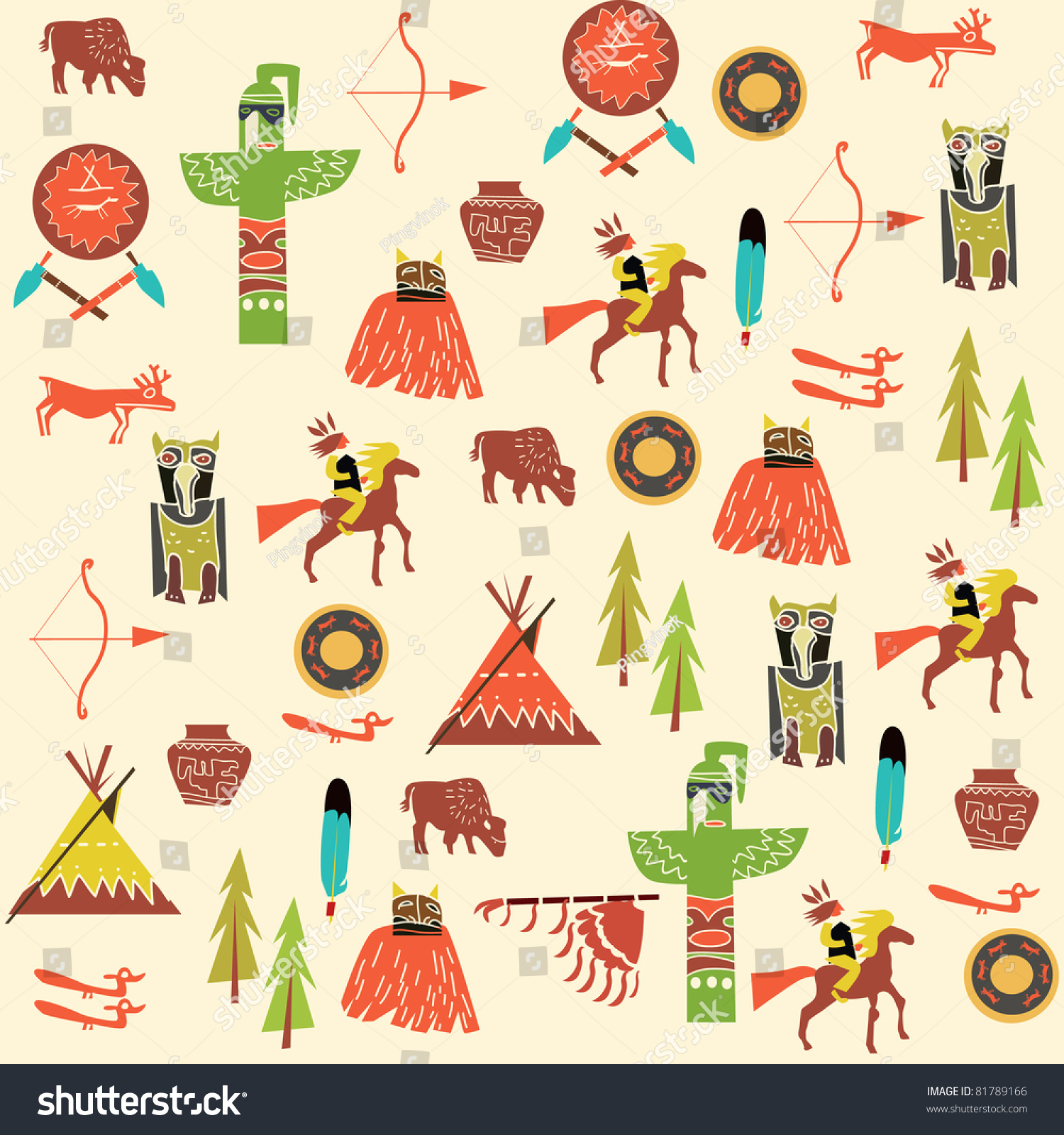 Background With American Indians Stock Vector Illustration 81789166 ...