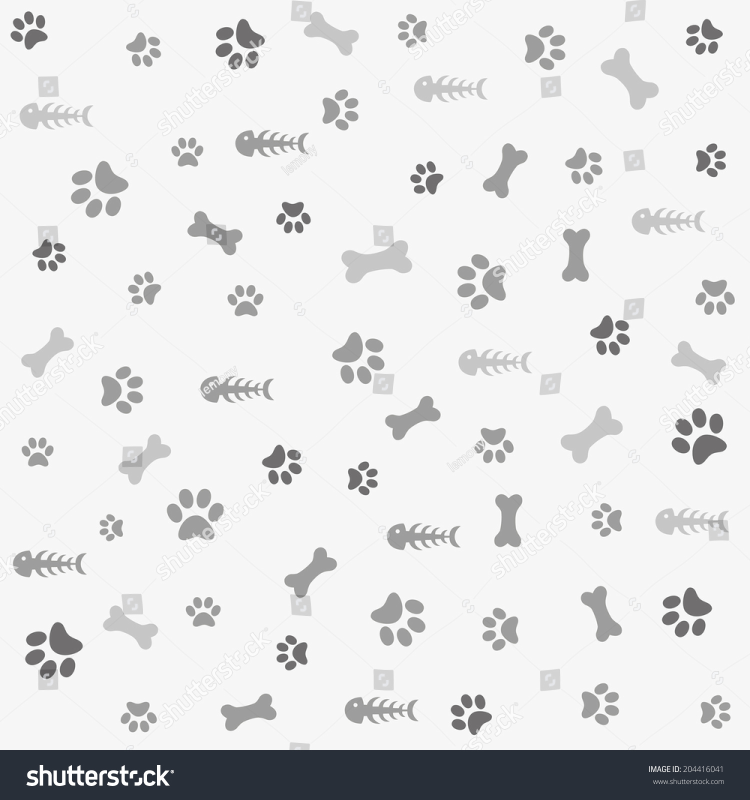 Background With Dog And Cat Paw Print, Bone, Fish Bone Stock Vector ...