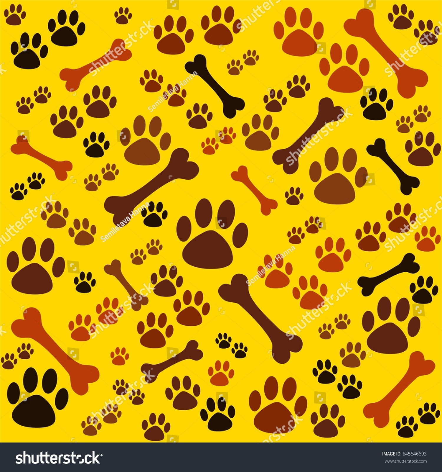 Background Dog Paw Print Bone Vector Stock Vector Royalty Free 645646693