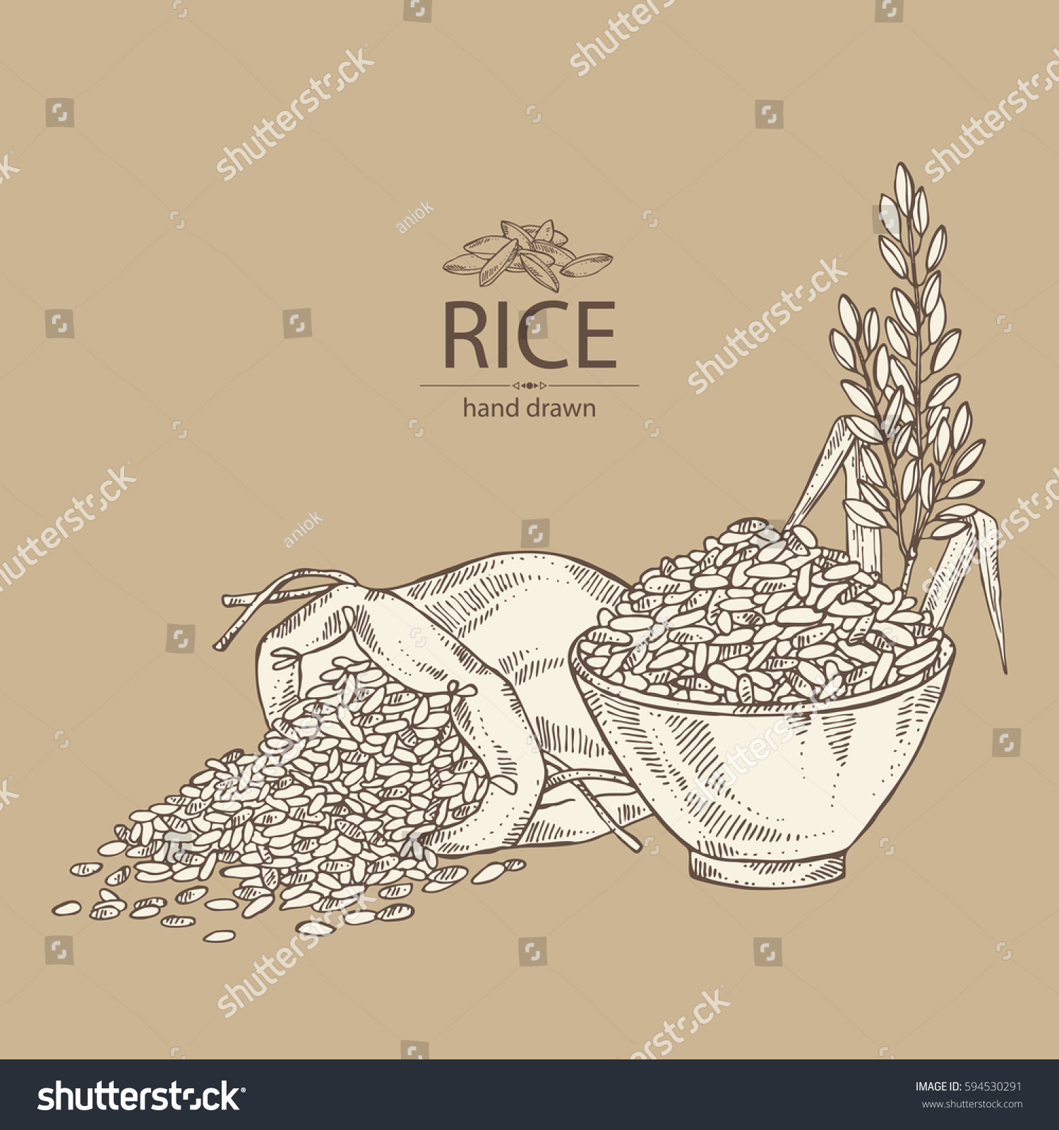 Background Rice Bag Rice Plate Rice Stock Vector (Royalty Free) 594530291