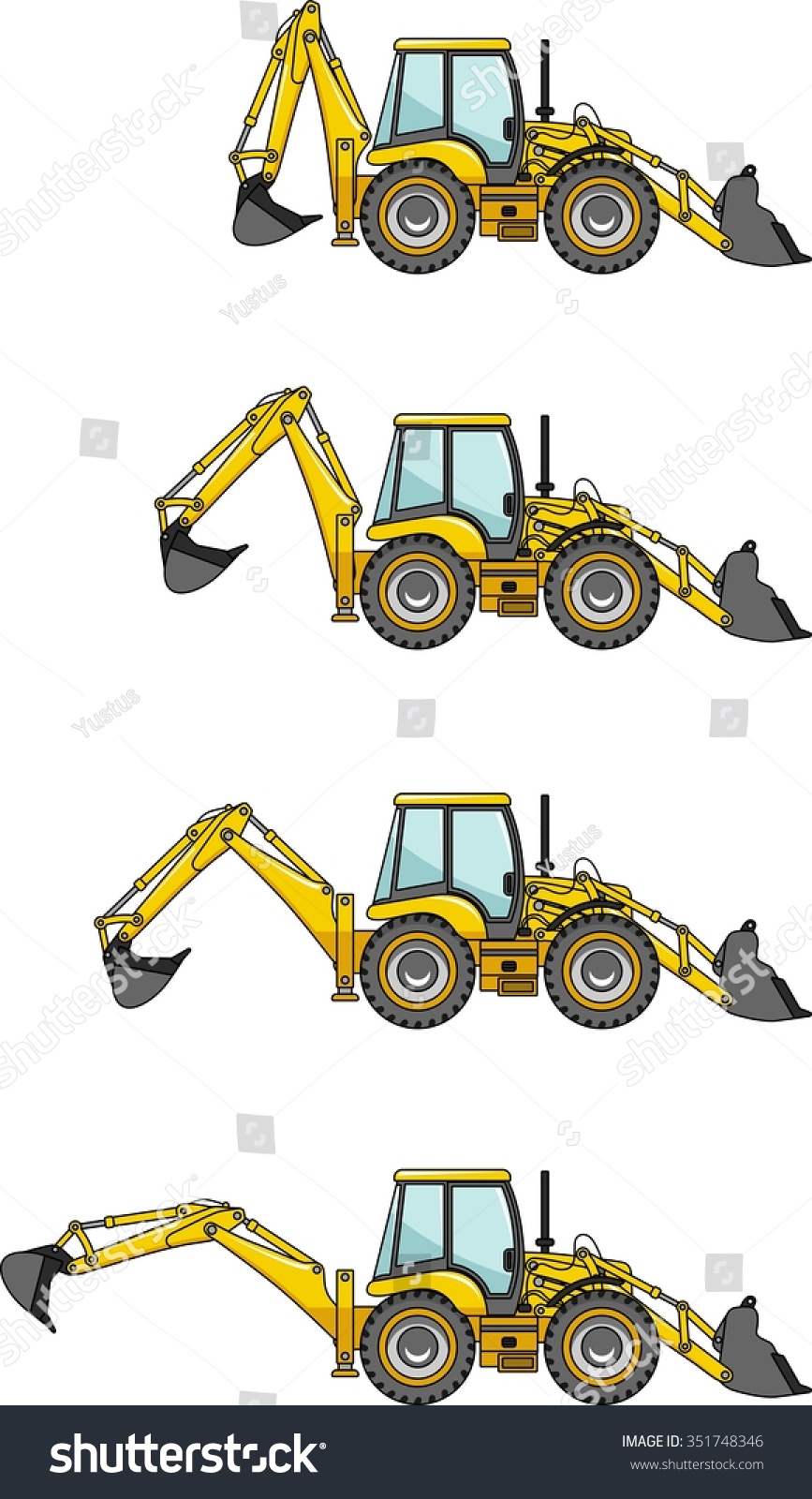 Backhoe Loaders Heavy Construction Machines Detailed Stock Vector Royalty Free 351748346 0342