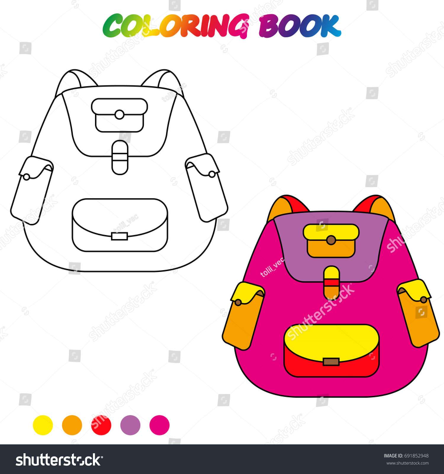 Backpack Coloring Page Worksheet Game Kids Stock Vector (Royalty