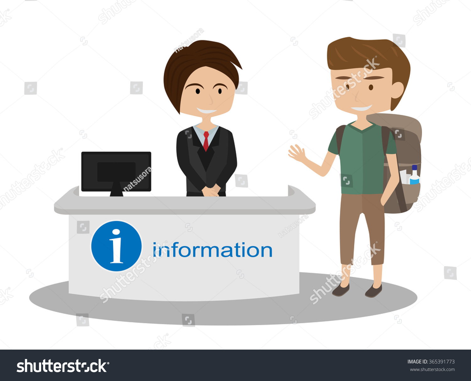 Backpack Traveler Boy Talking Staff Information Stock Image