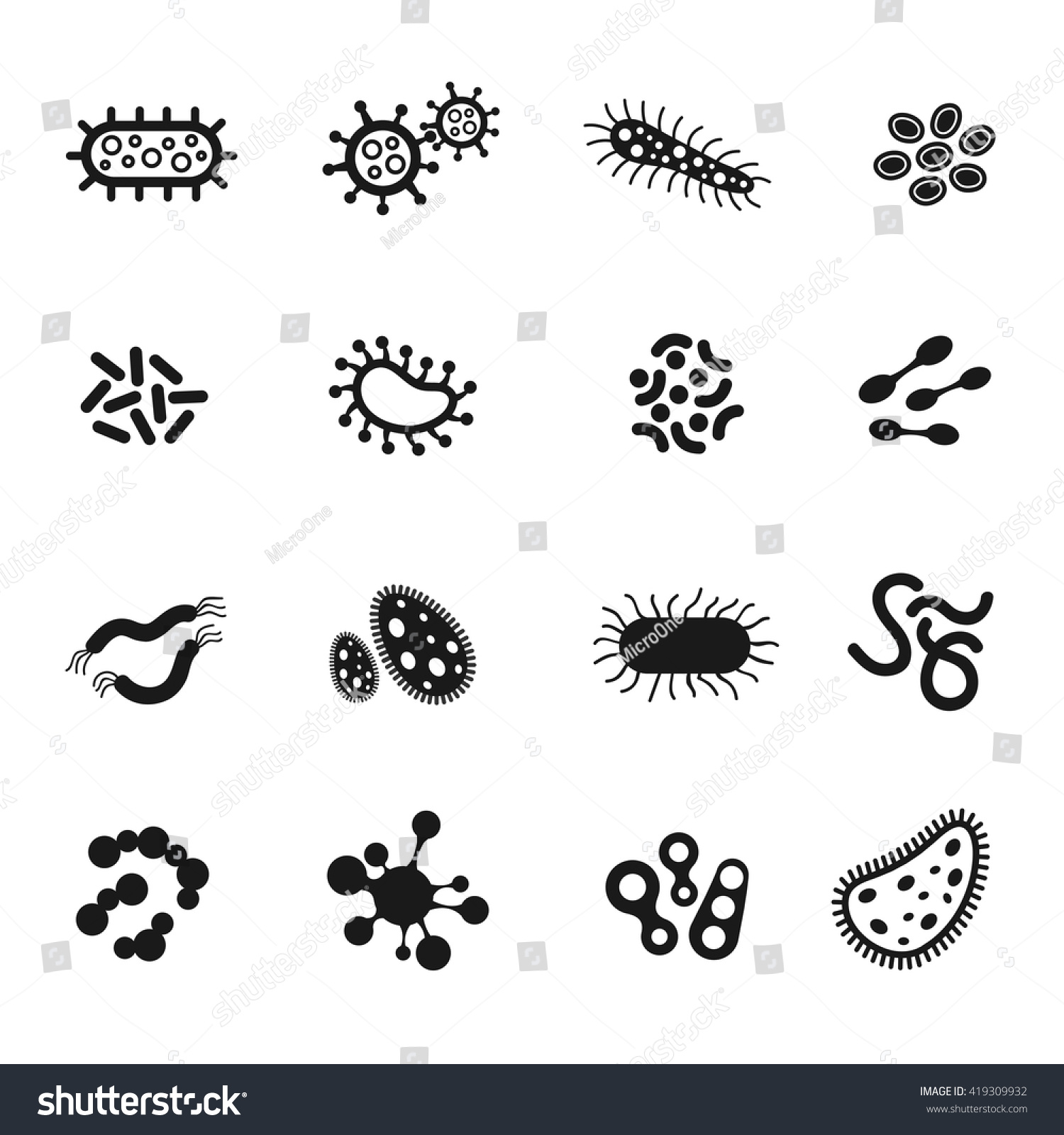 Bacteria Microbes Superbug Virus Vector Icons Stock Vector (Royalty ...