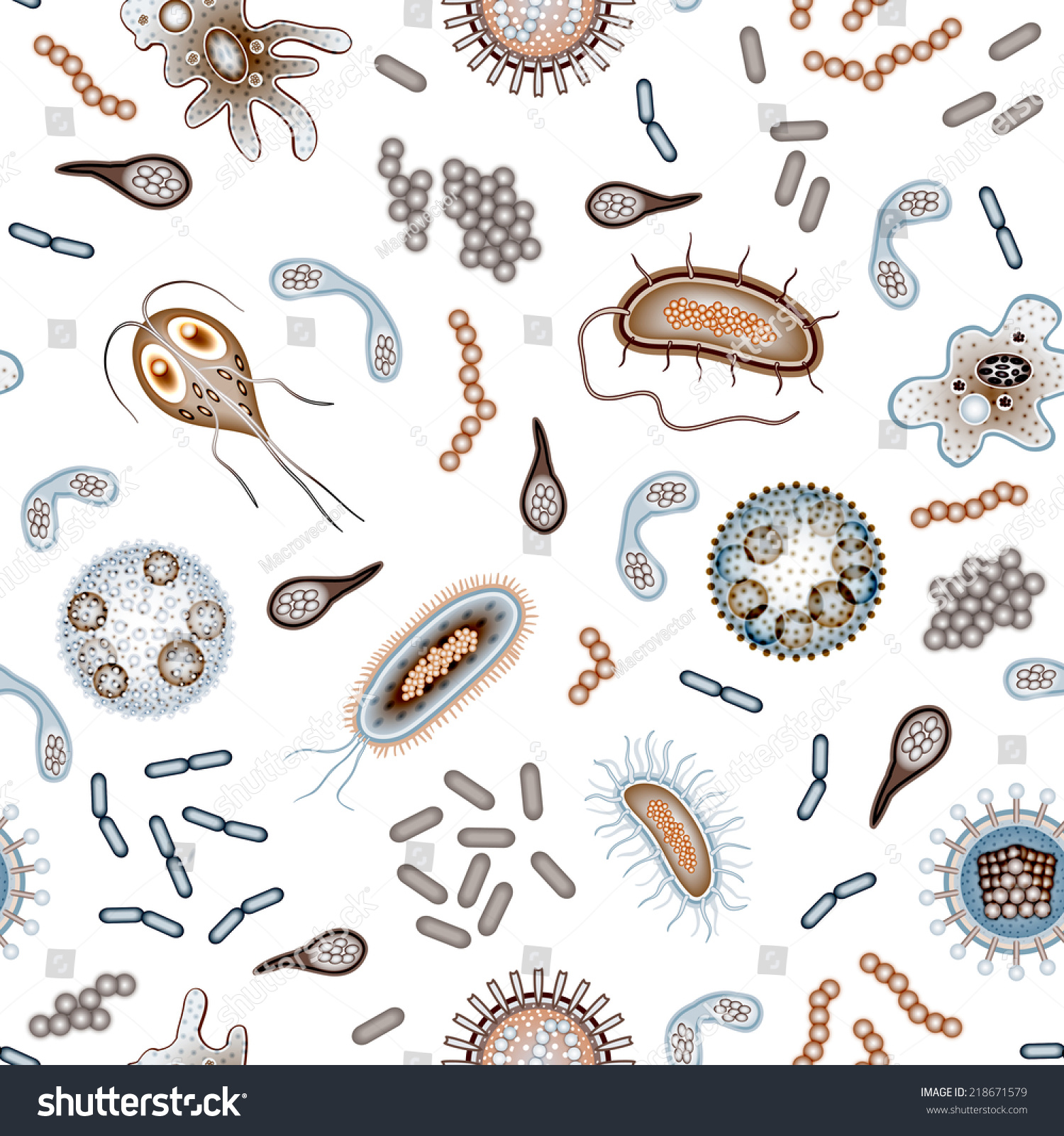 Bacteria Virus And Germs Disease Microorganism Cells Seamless Pattern ...