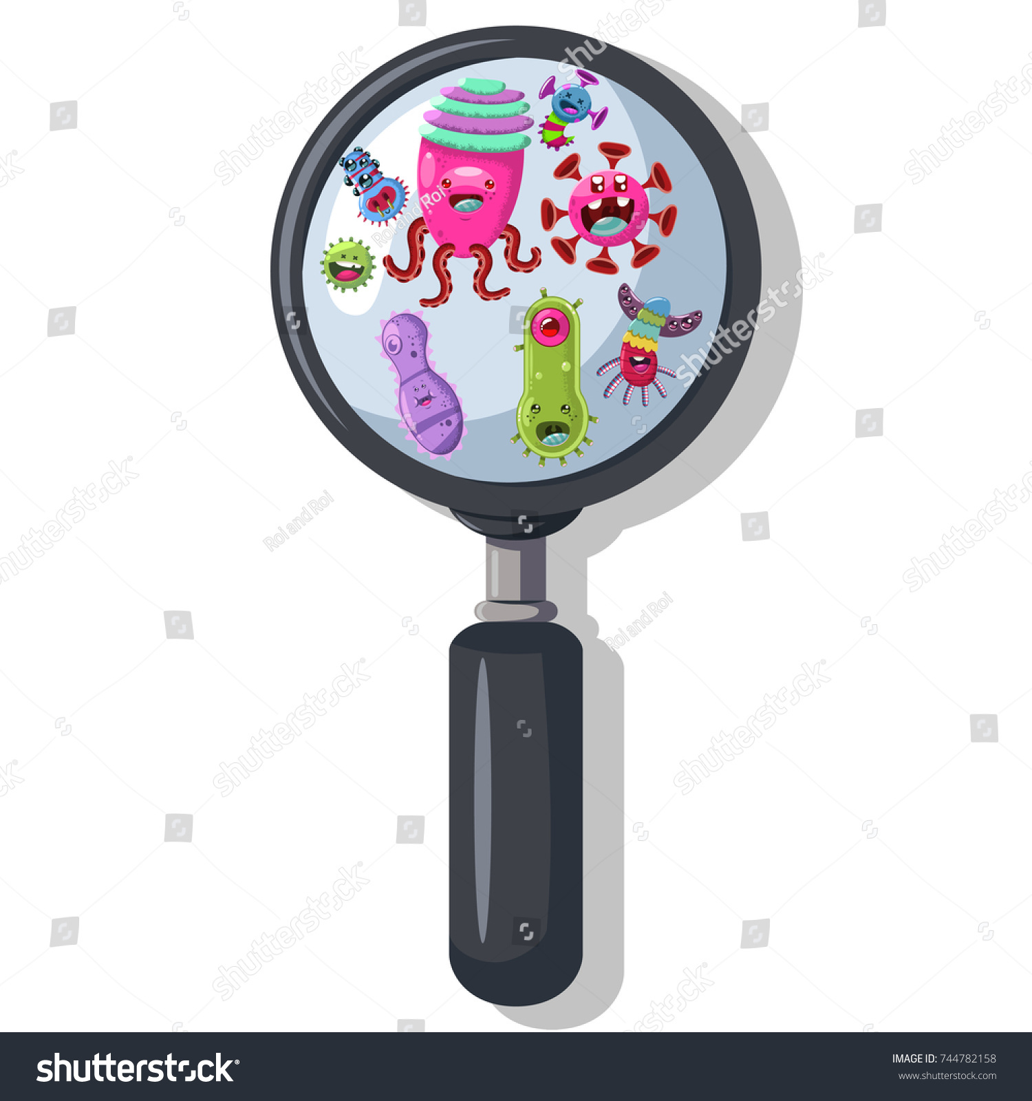 Bacteria Virus Germ Under Magnifying Glass Stock Vector (Royalty Free ...