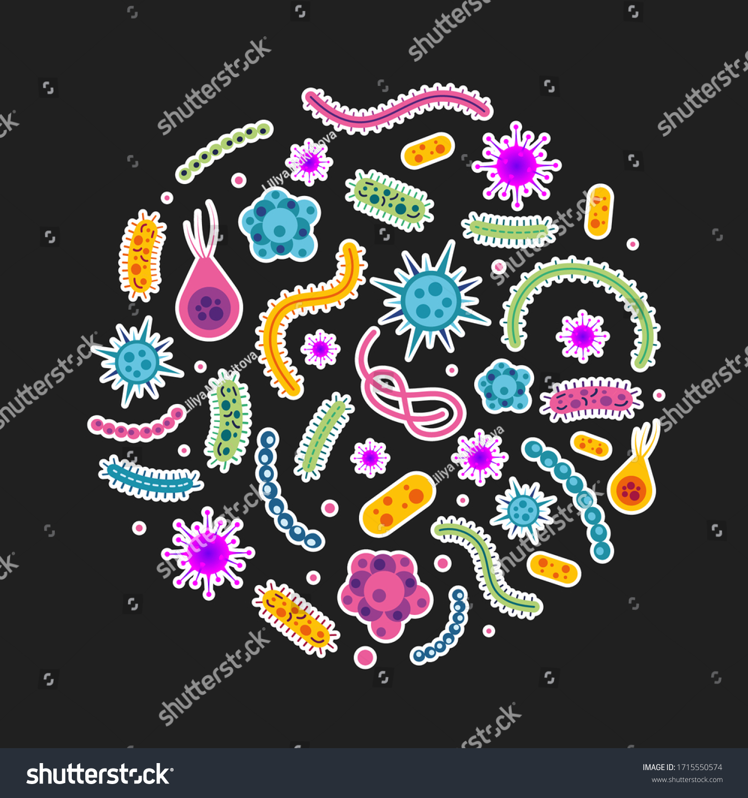 Bacterial Microorganism Circle Bacteria Germs Colorful Stock Vector