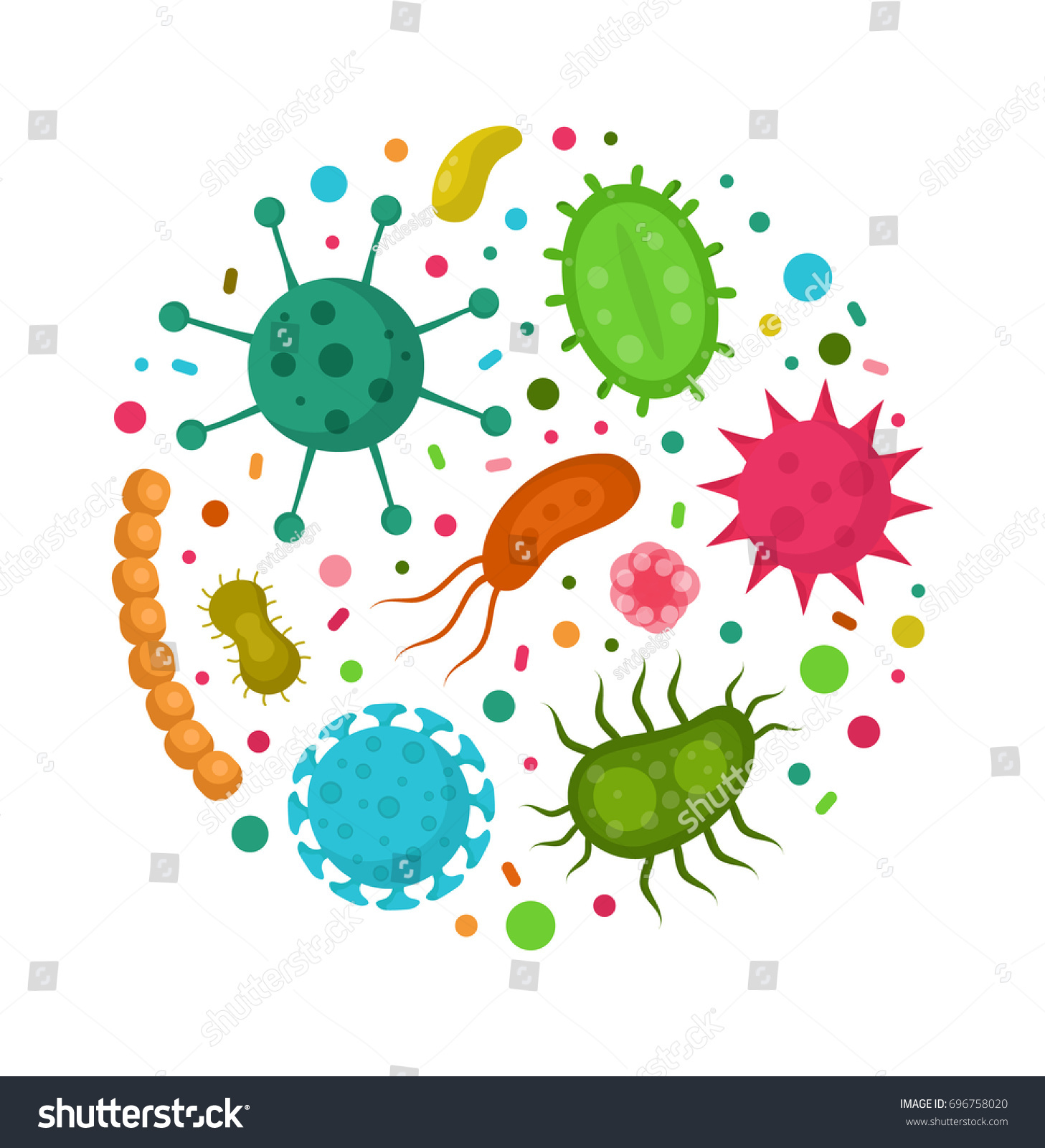 Bacterial Microorganism Circle Bacteria Germs Colorful 스톡 벡터 696758020