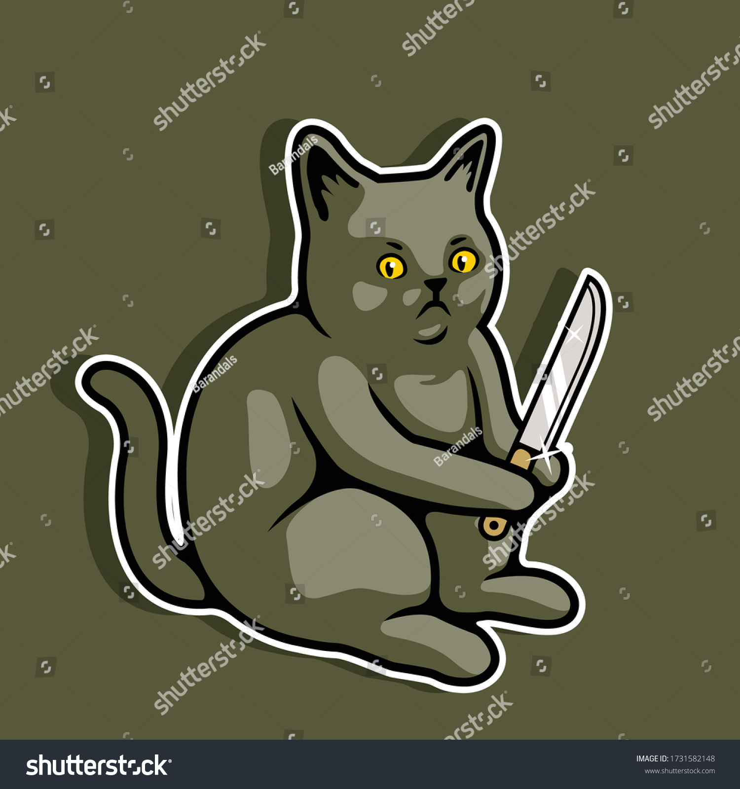 Bad Black Cat Holding Knife Vector Stock Vector (Royalty Free) 1731582148