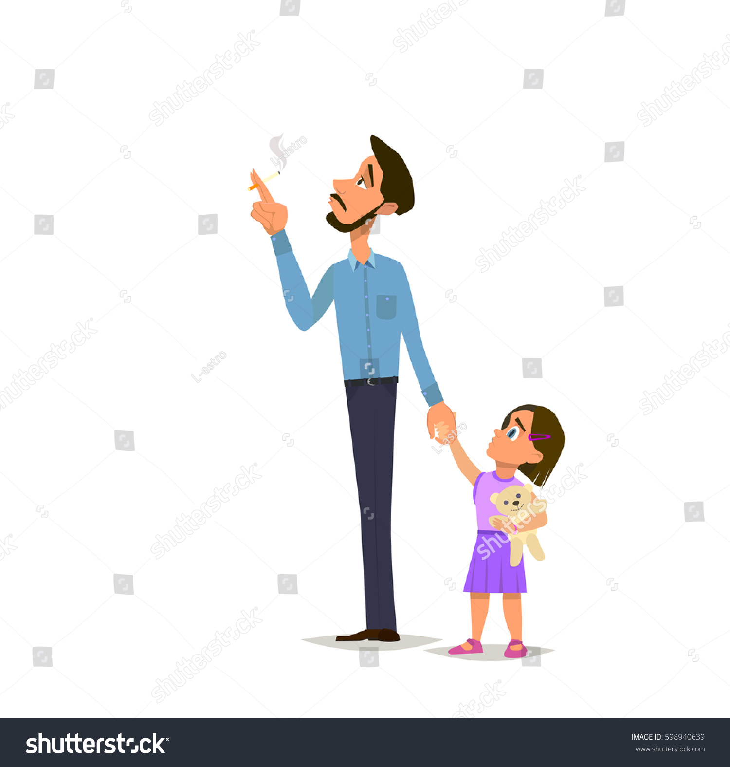 Bad Dad Smokes Near His Daughter Stock Vector 598940639 Shutterstock