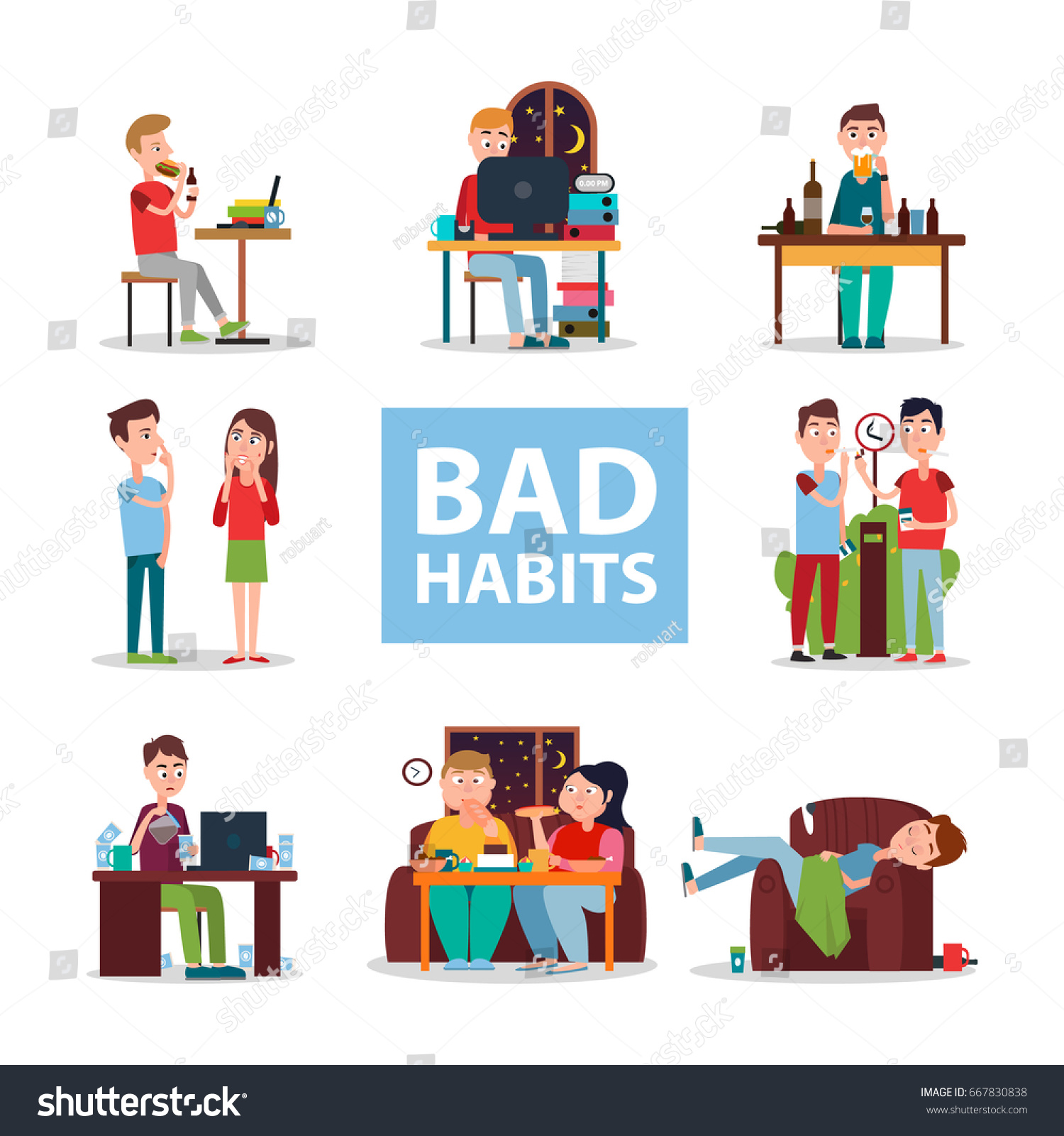 Bad Habits Poster Vector Illustration People Stock Vector (Royalty Free ...