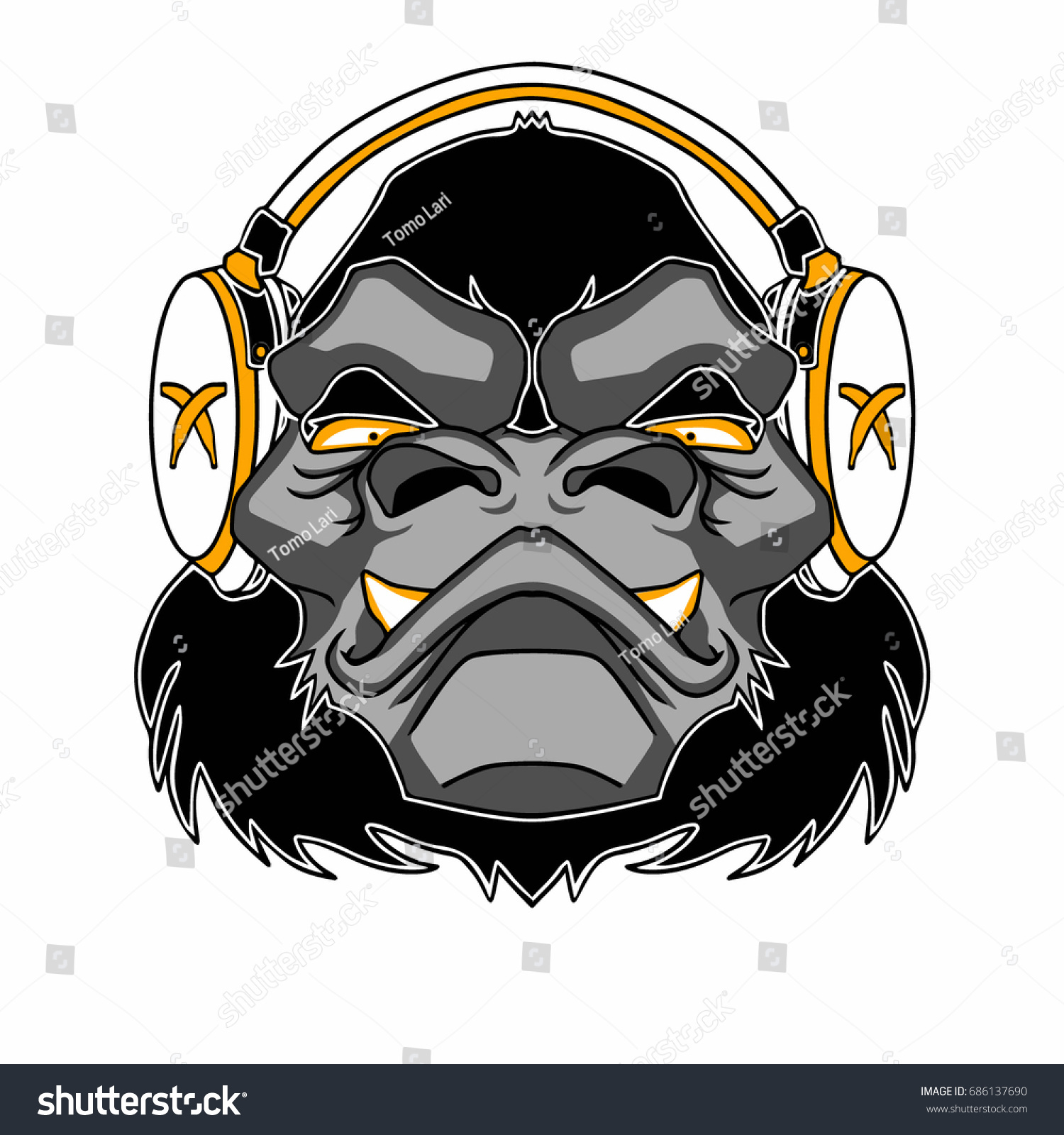 Bad Monkey Gorilla Headphones Stock Vector Royalty Free 686137690