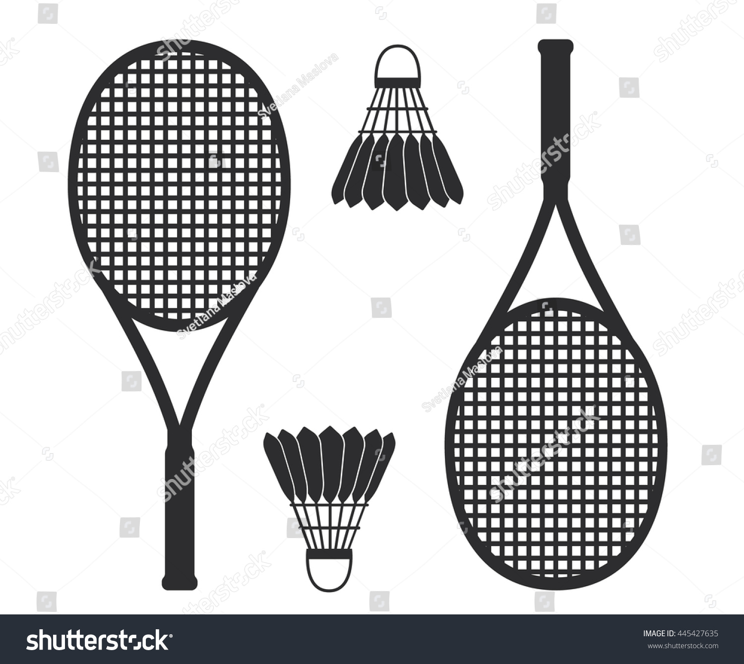 Badminton Rackets Shuttlecock Isolated On White Stock Vector (Royalty ...