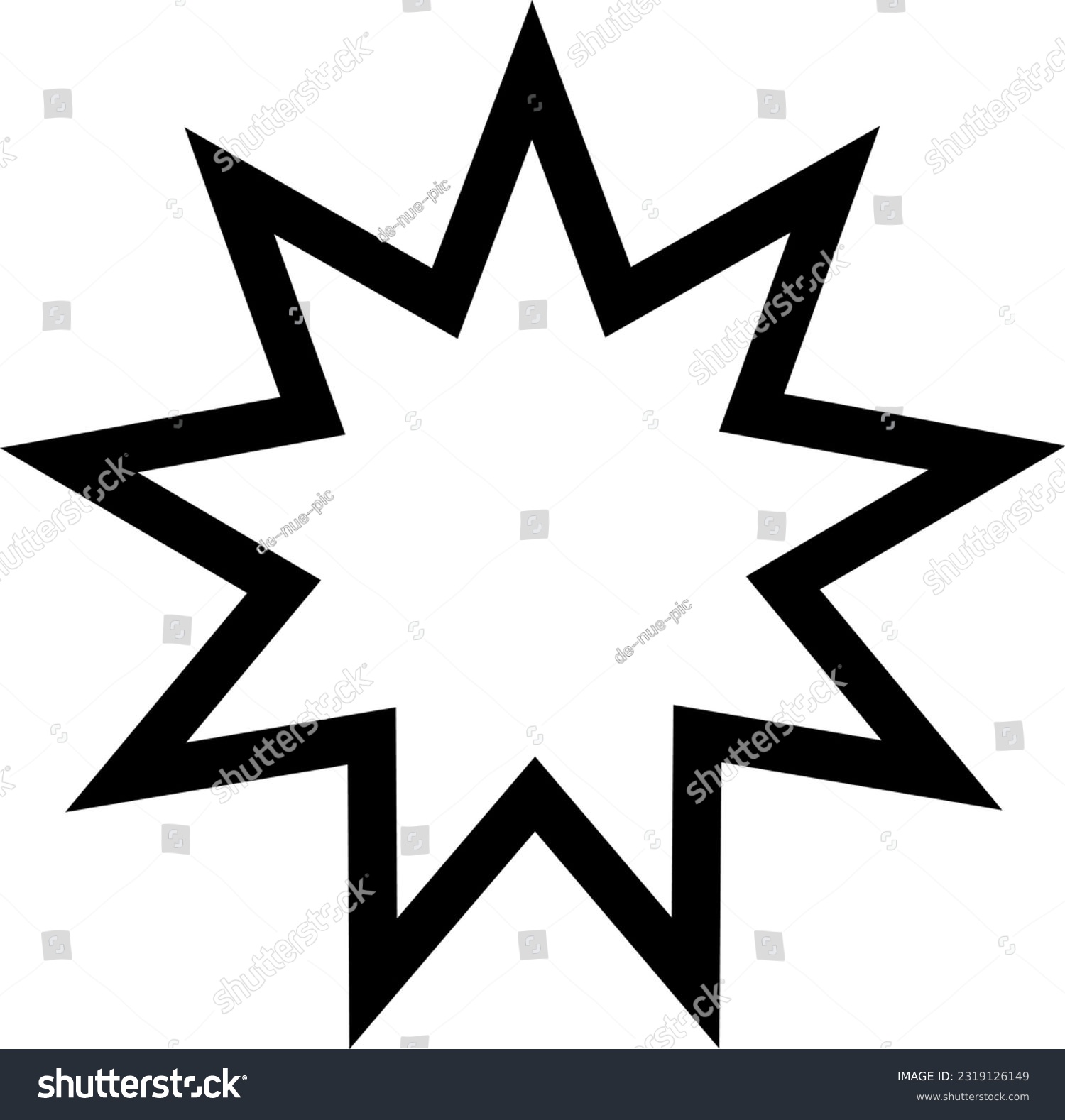 SVG of Baháʼí, Nine-pointed star, According to the Abjad system of Isopsephy, the word Bahá' has a numerical equivalence of 9, and thus there is frequent use of the number 9 in Baháʼí symbols. svg
