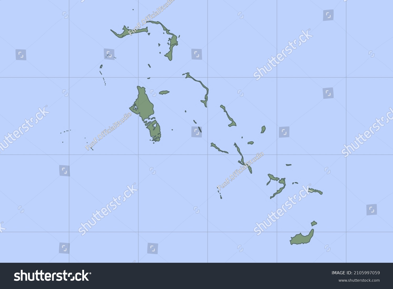 Bahamas Map World Map International Vector Stock Vector Royalty Free   Stock Vector Bahamas Map World Map International Vector Template With Green Color On Blue Background And Grid 2105997059 