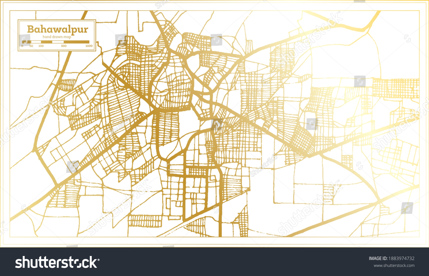 SVG of Bahawalpur Pakistan City Map in Retro Style in Golden Color. Outline Map. Vector Illustration. svg