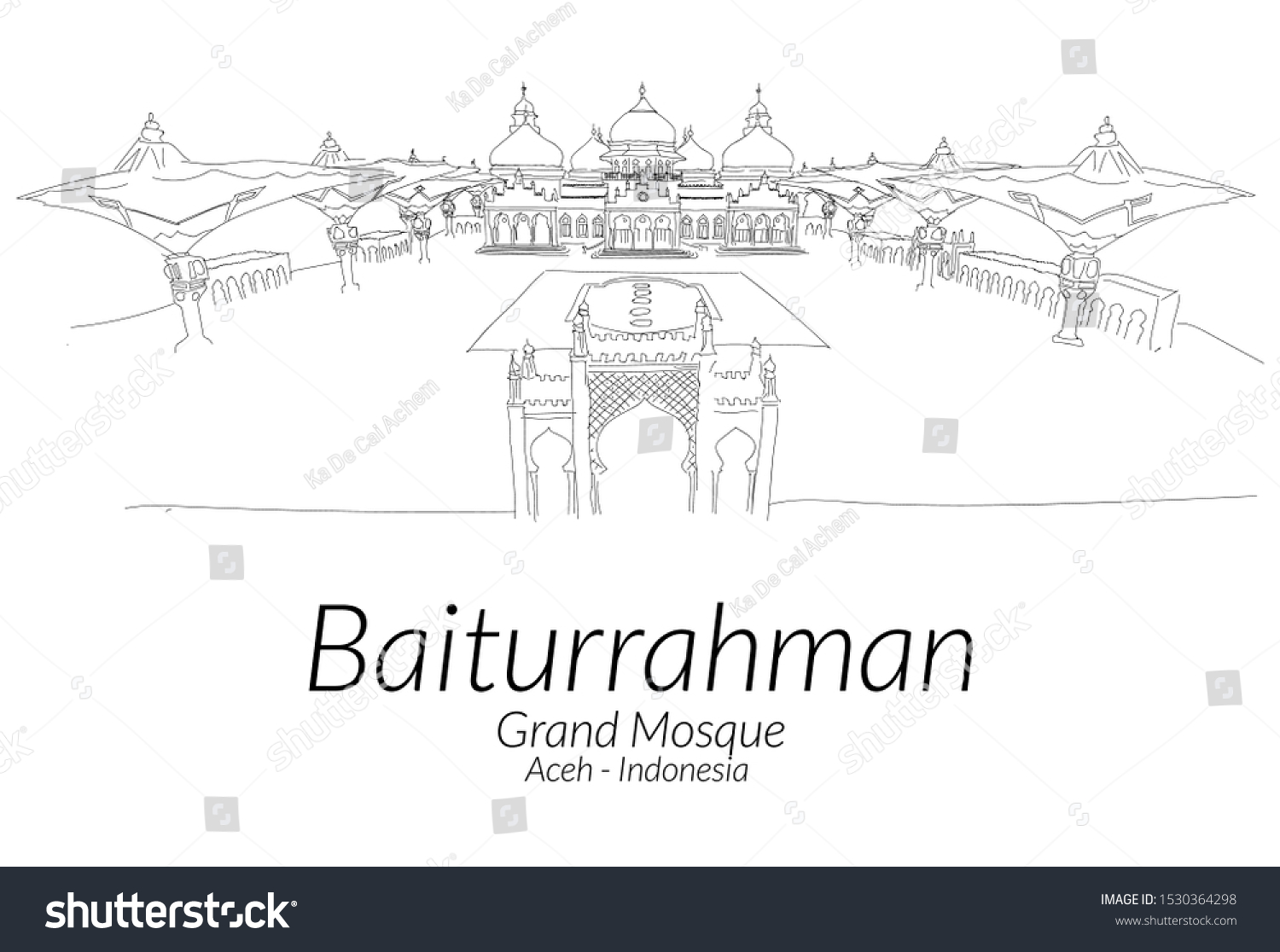 SVG of Baiturahman Grand Mosque at Banda Aceh Indonesia hand drawn sketch. Vector illustration. svg