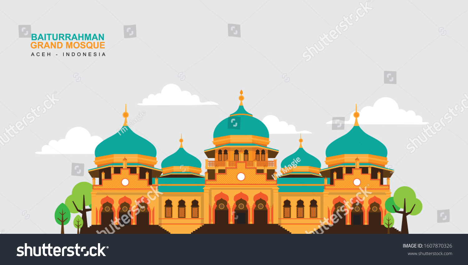 SVG of baiturrahman mosque illustration, aceh indonesia. this is iconic mosque in aceh indonesia. svg