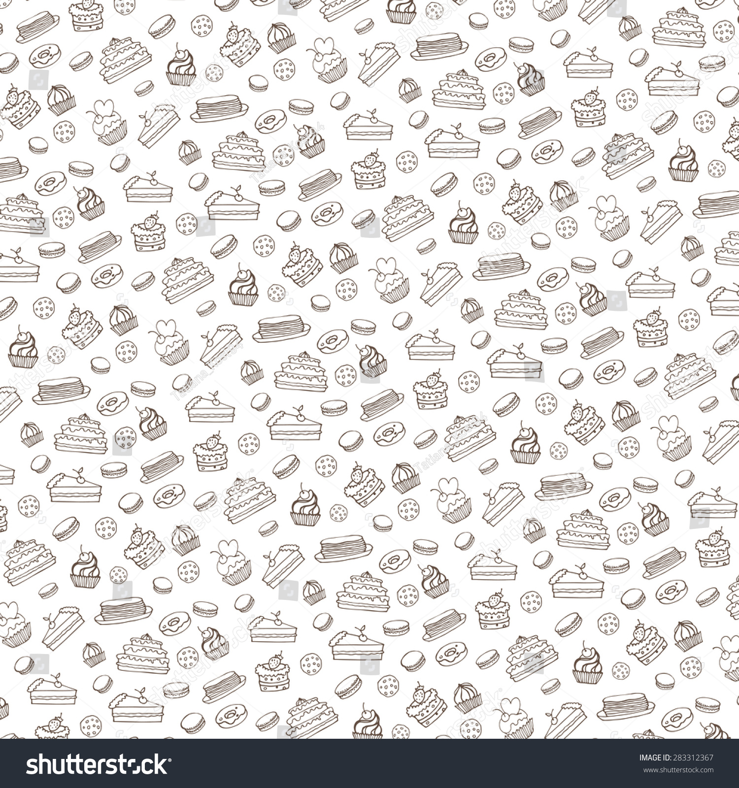 Bakery Cakesdessertpastries Linear Pattern Doodle Vector Vintage