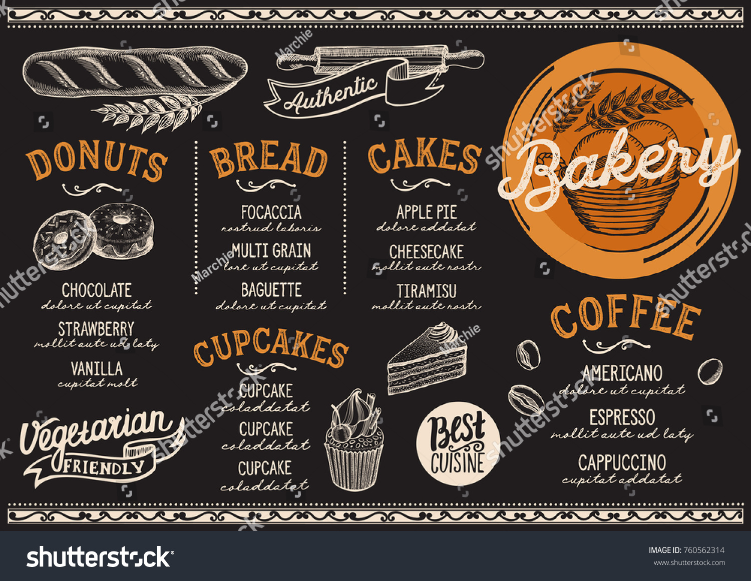 Stock Vector Bakery Dessert Menu For Restaurant And Cafe Design Template With Food Hand Drawn Graphic 760562314 