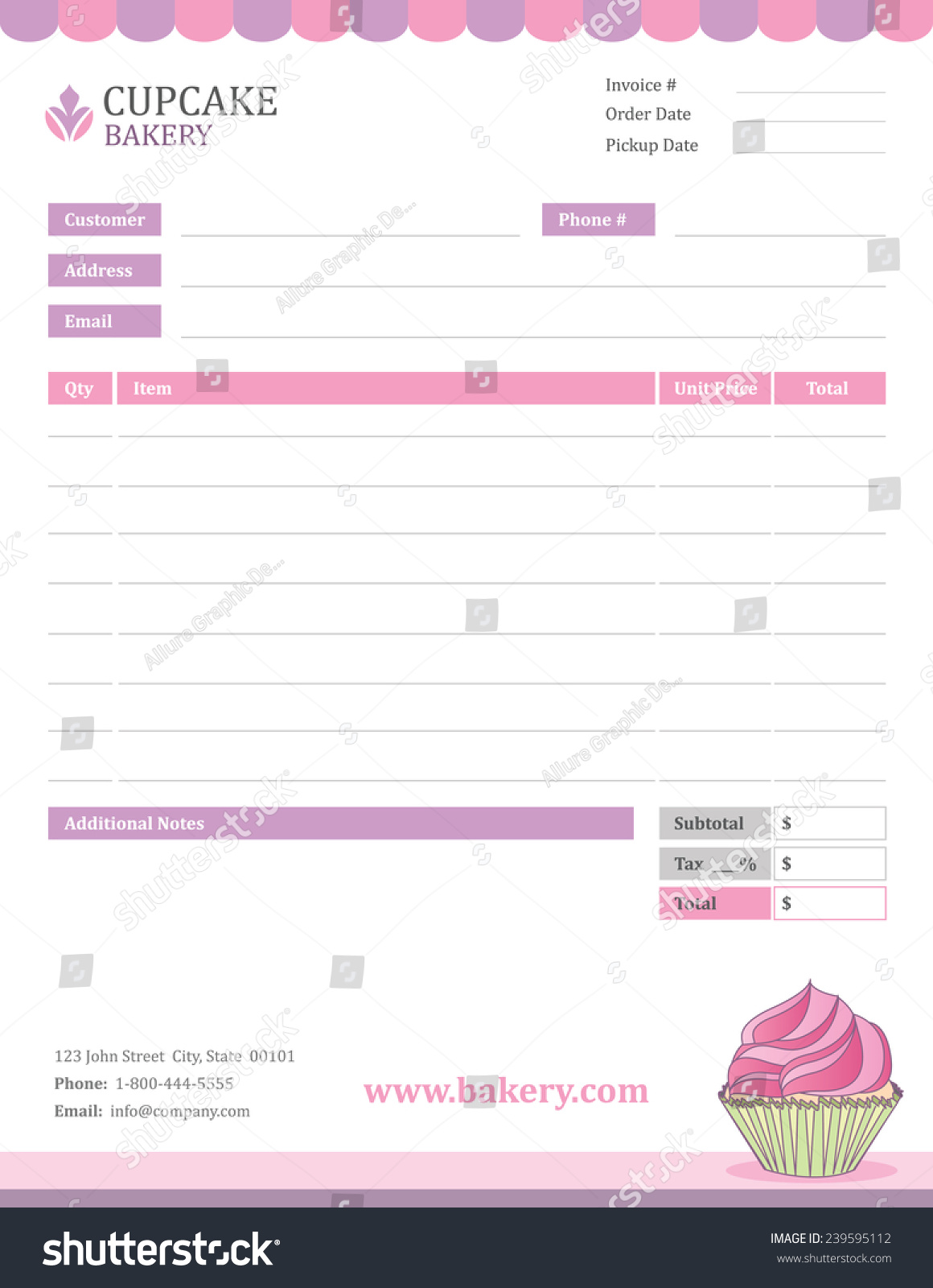 bakery invoice template stock vector 239595112
