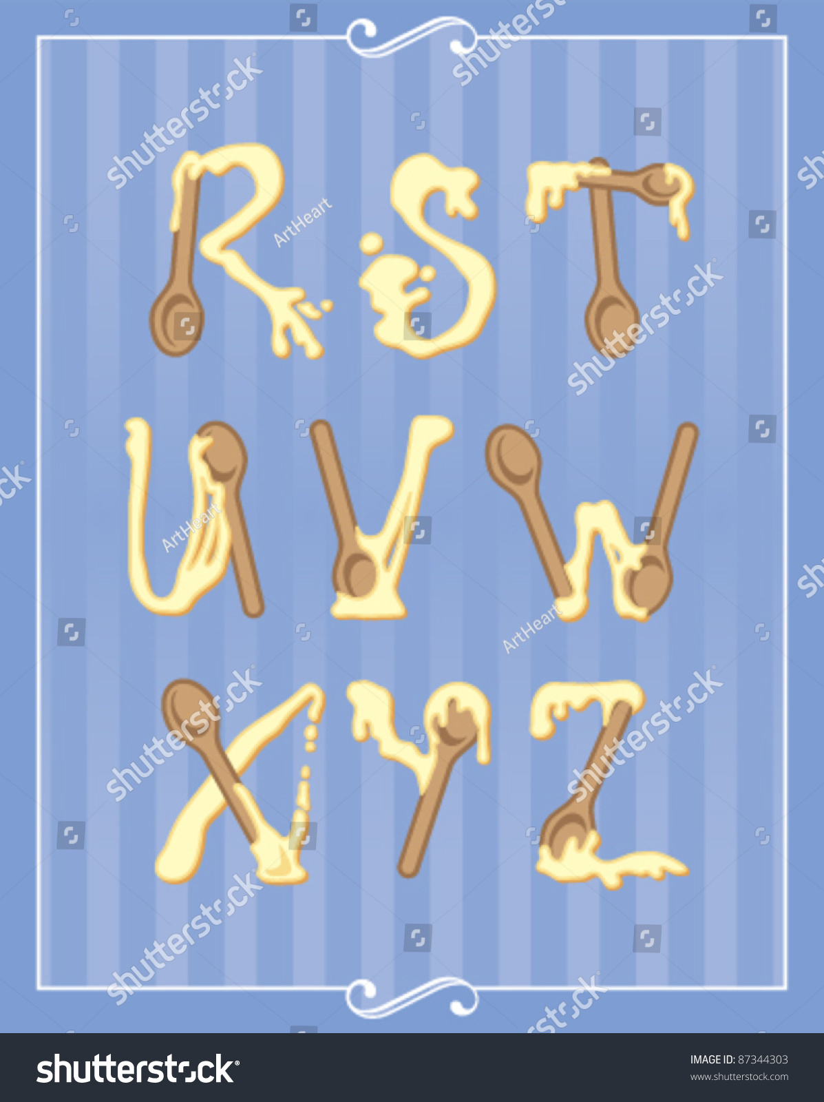 SVG of Baking Alphabet of spoons mixing sticky batter or dough, part 1 of 3 (a - i) svg