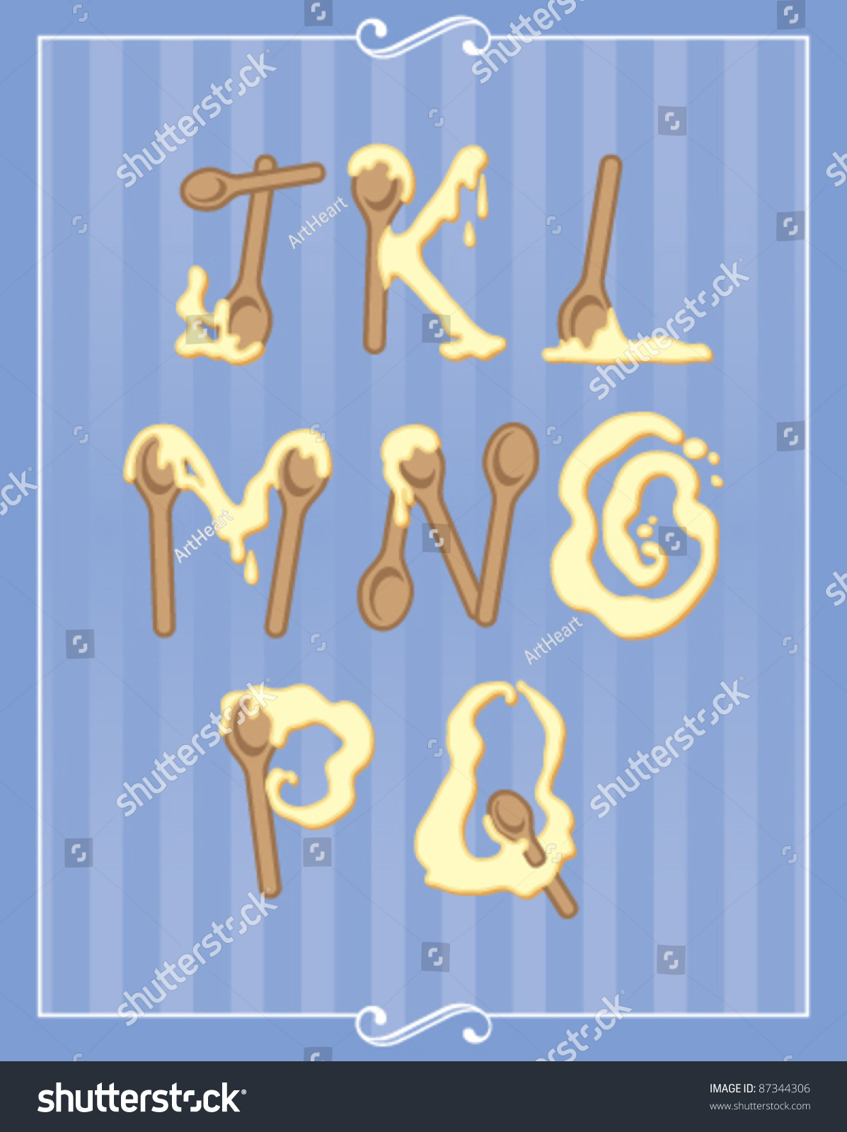 SVG of Baking Alphabet of spoons mixing sticky batter or dough, part 2 of 3 (j - q) svg