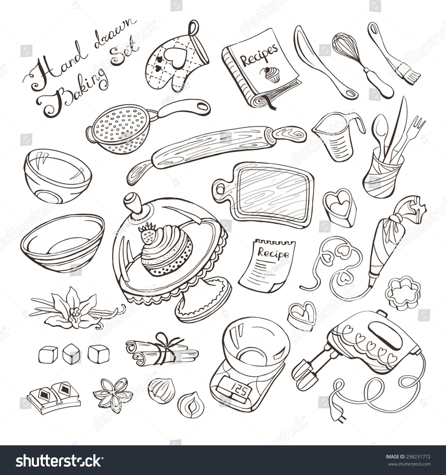 baking-items-doodle-set-vector-illustration-vector-de-stock-libre-de