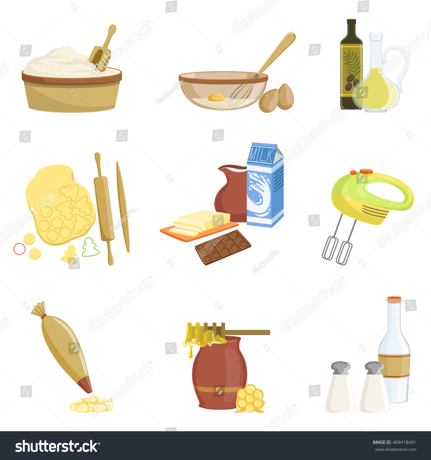 Baking Process Kitchen Equipment Set Isolated Stock Vector