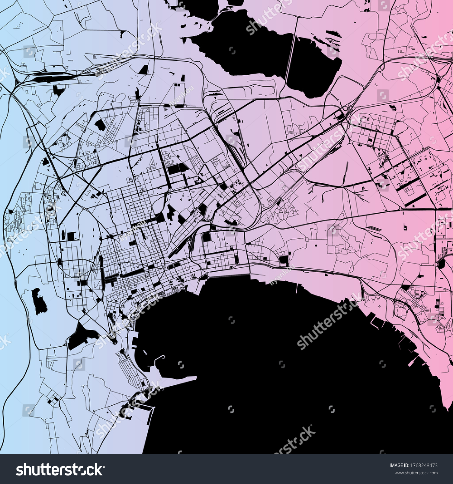 SVG of Baku, Azerbaijan — urban vector city map of capital city with parks, roads and railways, minimalist town plan design poster, Caspian sea svg