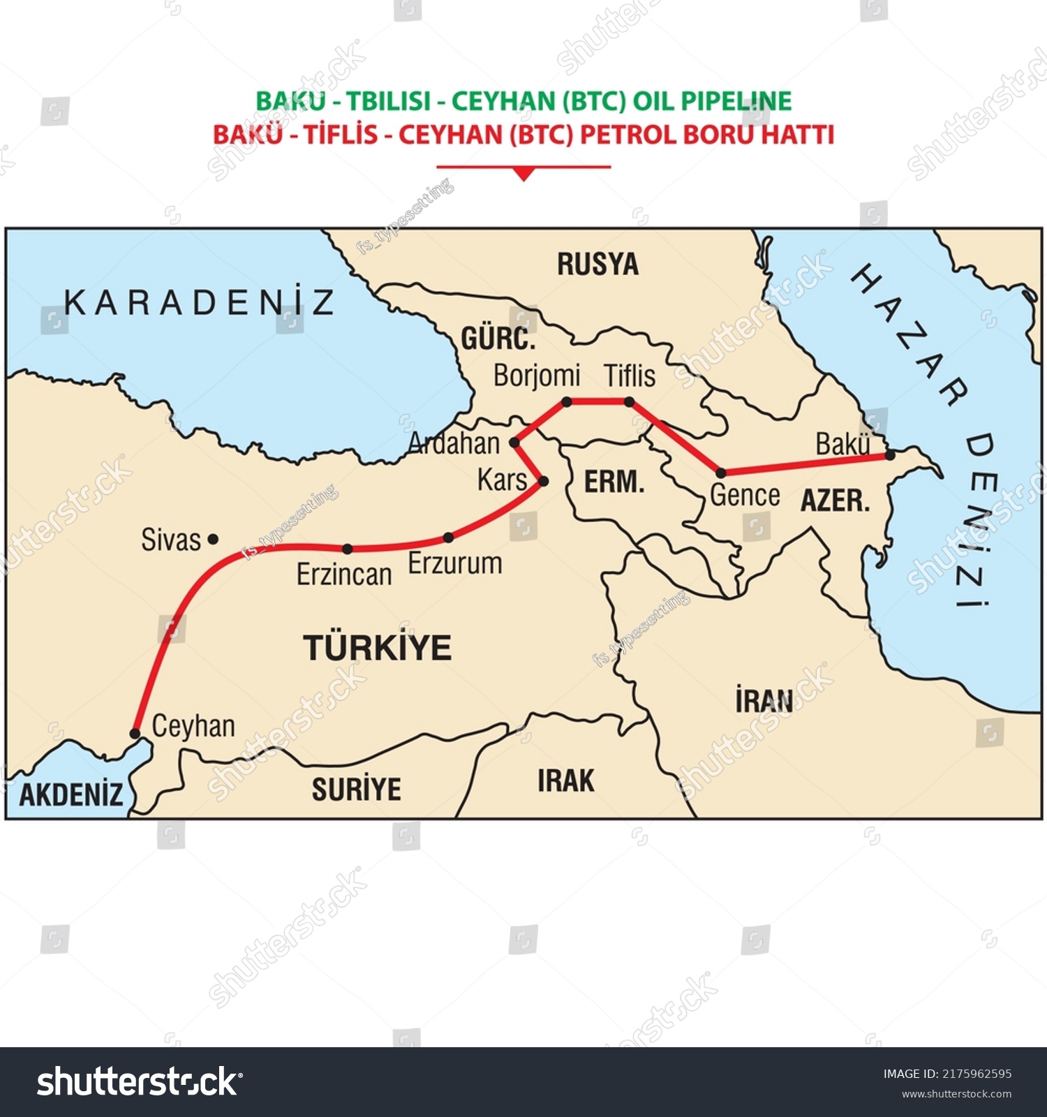 SVG of Baku - Tbilisi - Ceyhan oil pipeline. BTC. Vector svg