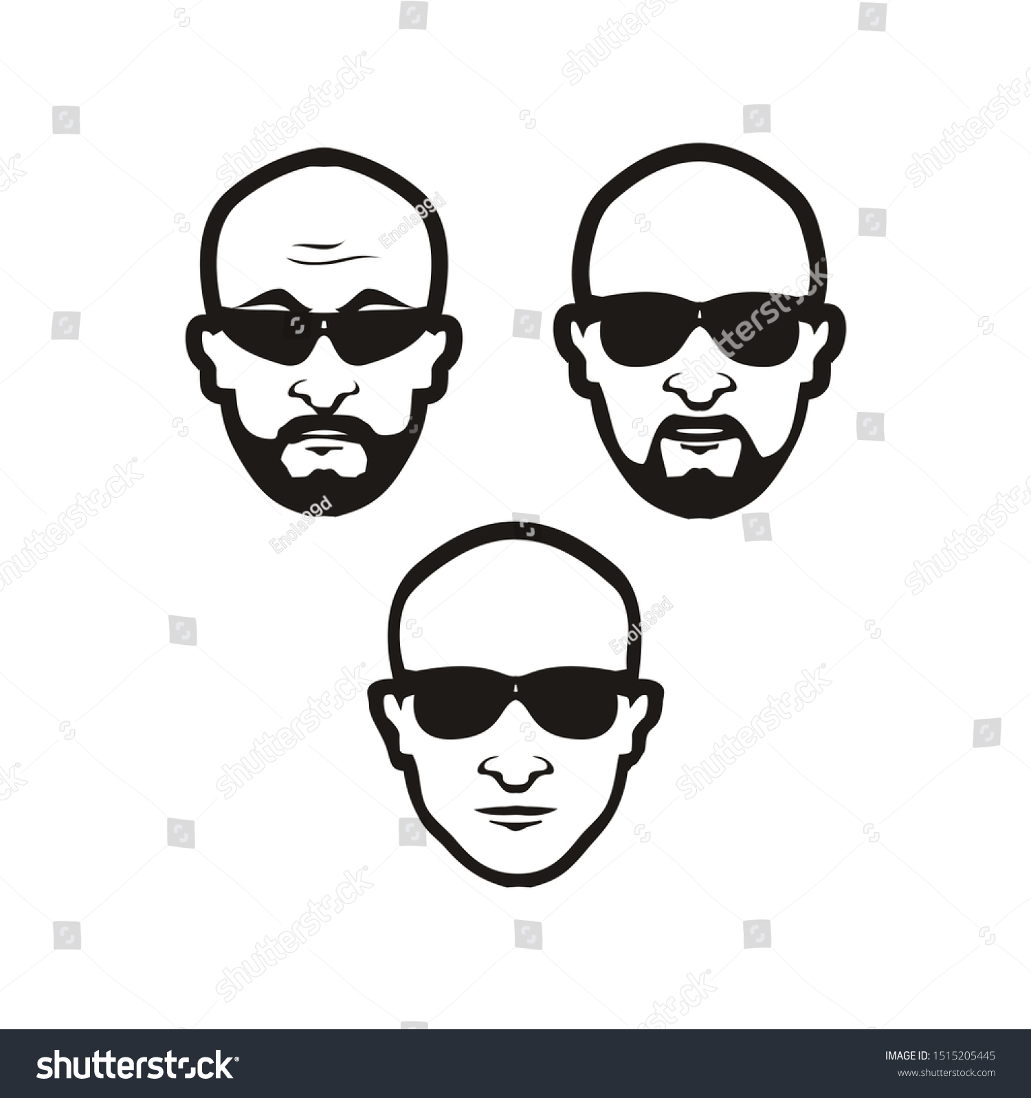 SVG of Bald Man Face with Black glasses and mustache beard svg