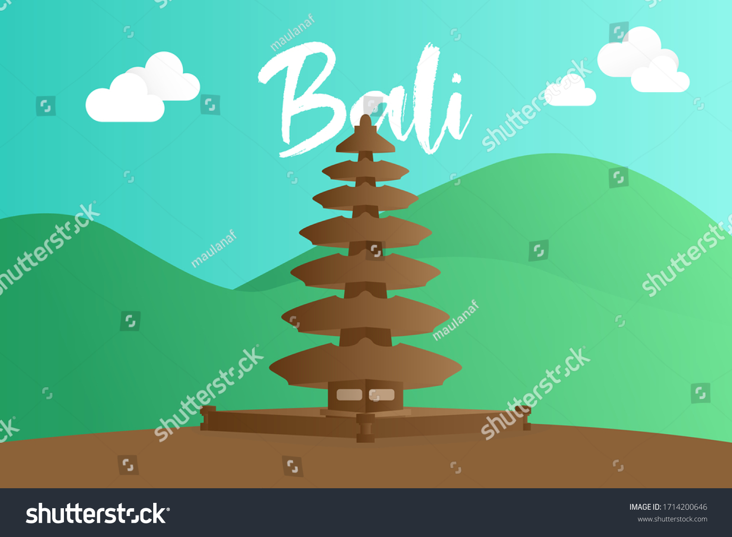 Bali Landmarks Tourism Traditional Culture Indonesia Stock Vector