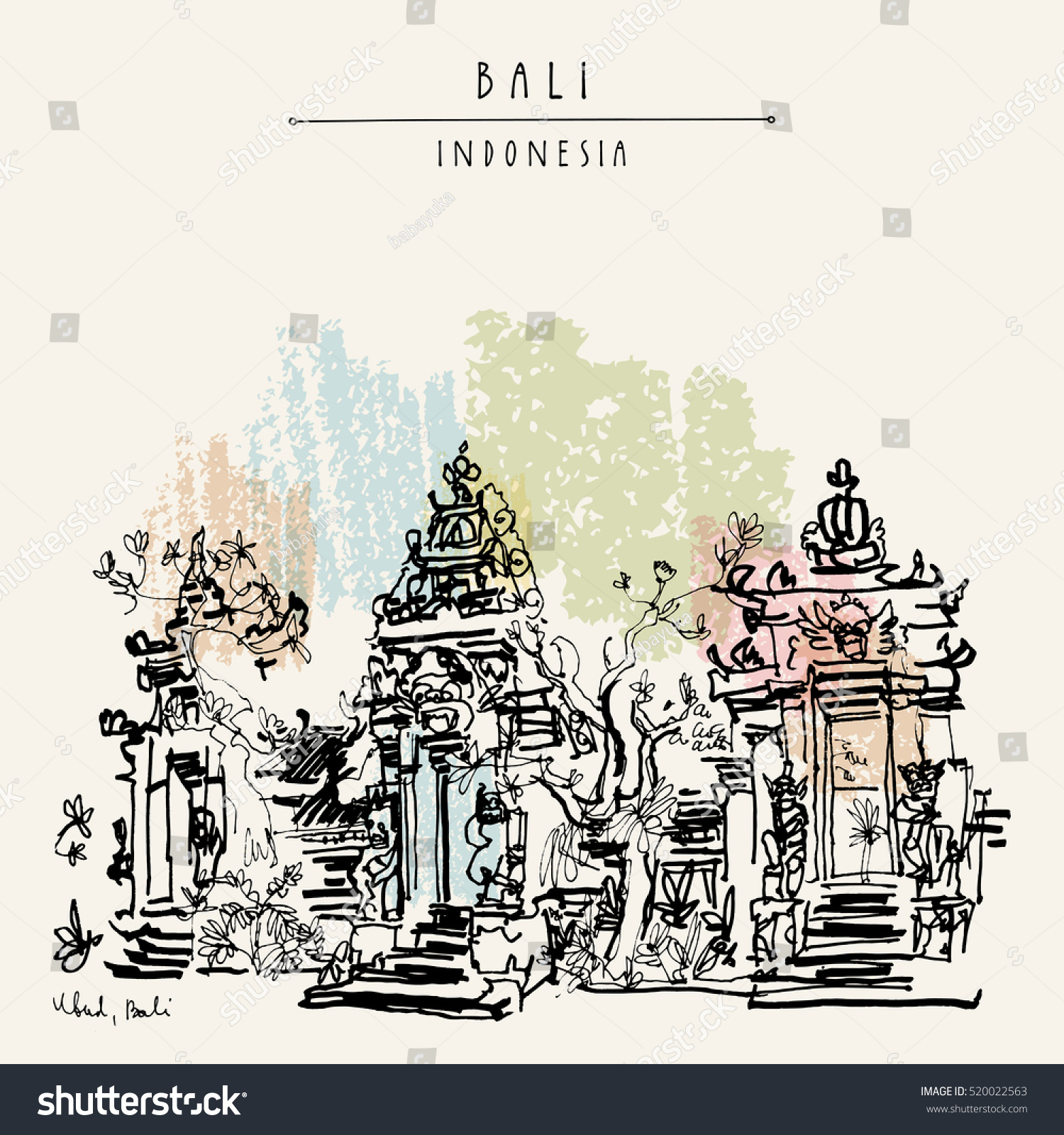 Balinese Hindu Temple  Ubud Bali  Indonesia Stock Vector 