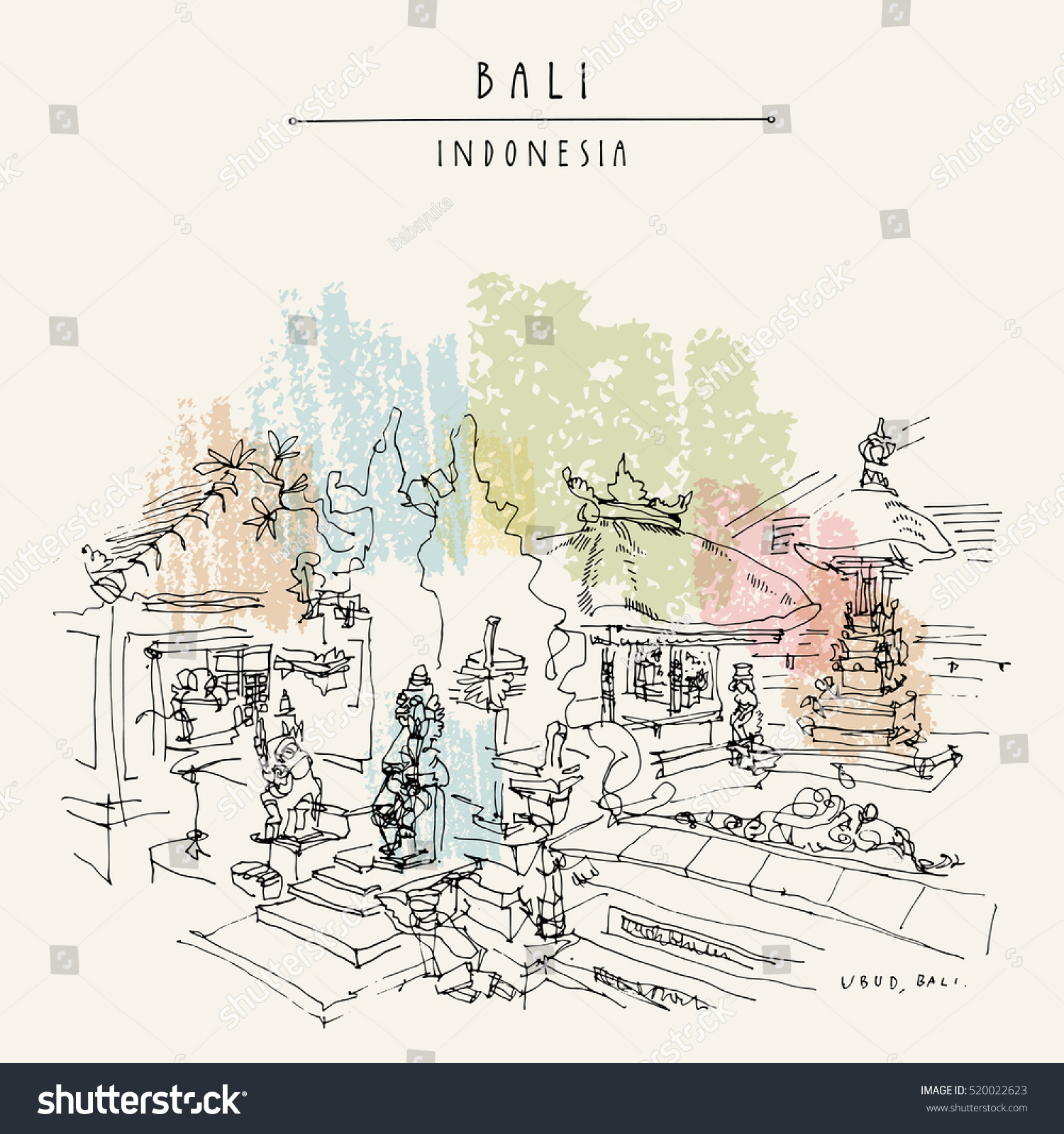 Balinese Hindu Temple Ubud Bali Indonesia Stock Vector