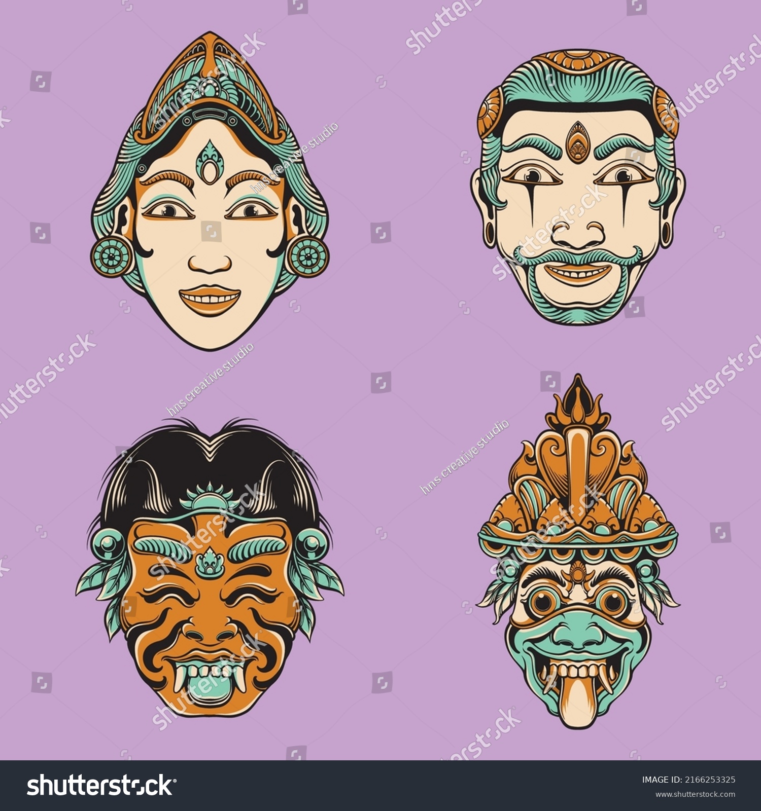 Balinese Traditional Mask Vector Set Stock Vector (Royalty Free ...