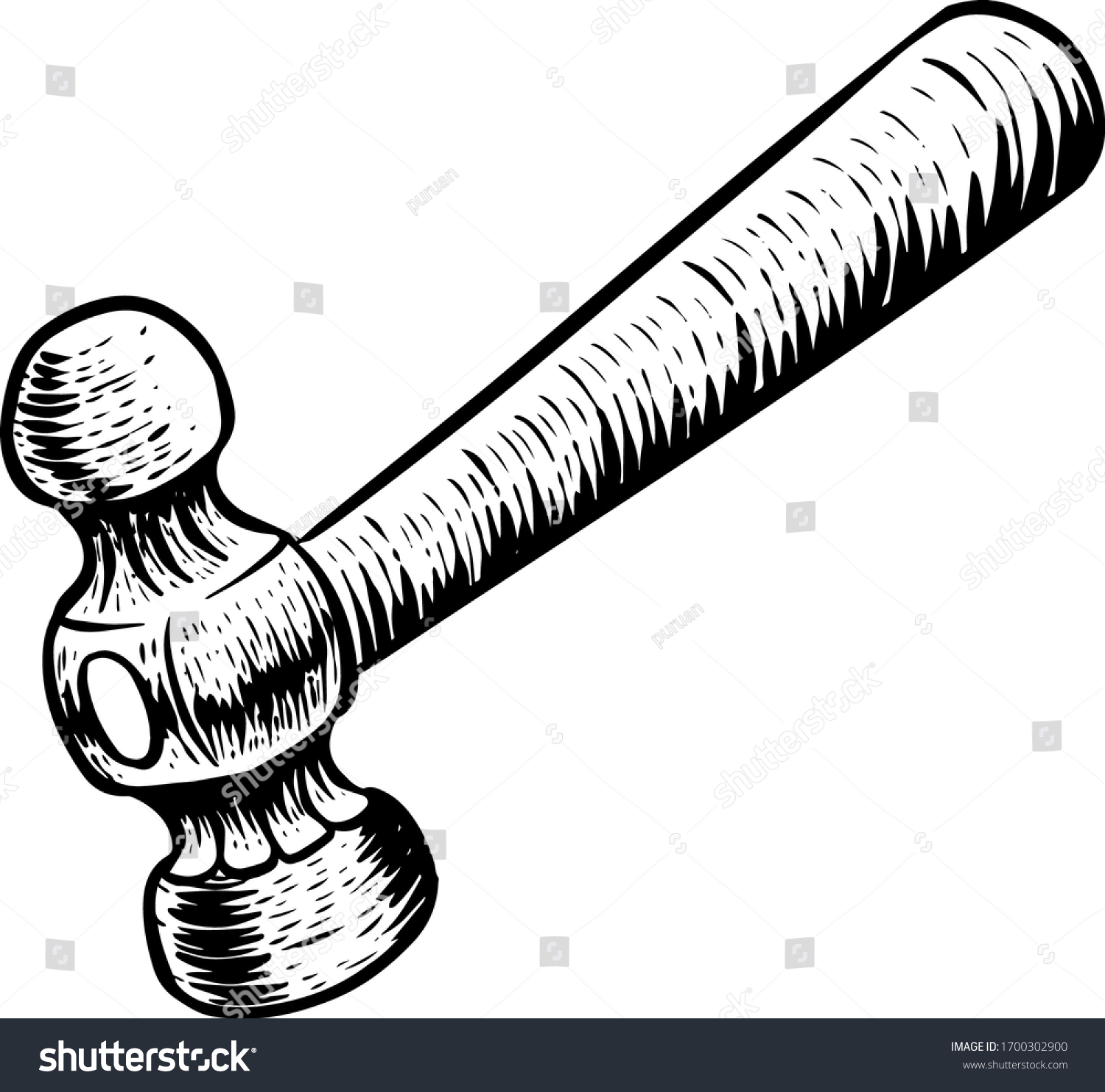 SVG of Ball-peen hammer in woodcut drawing style. Woodworking tool vector illustration. svg