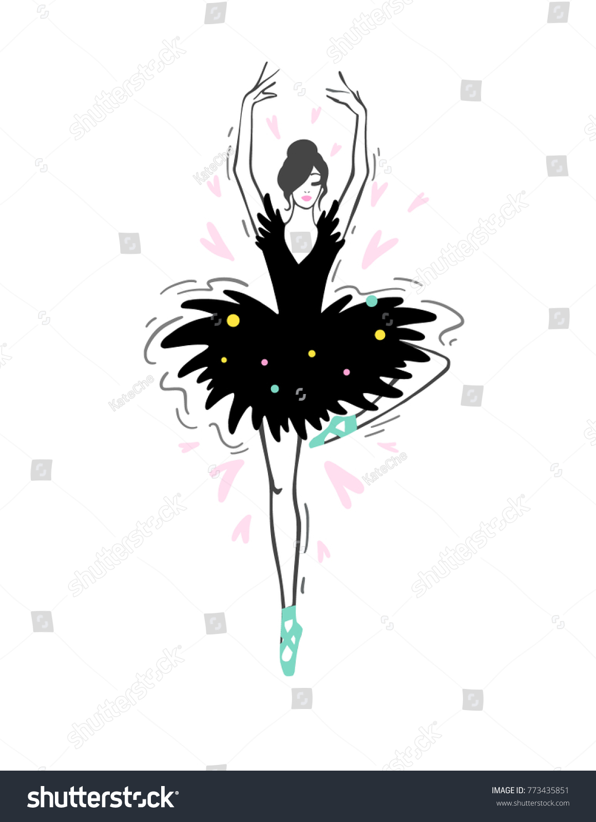 Ballerina Ballet Dancer Hand Drawn Illustration Stock Vector (Royalty ...