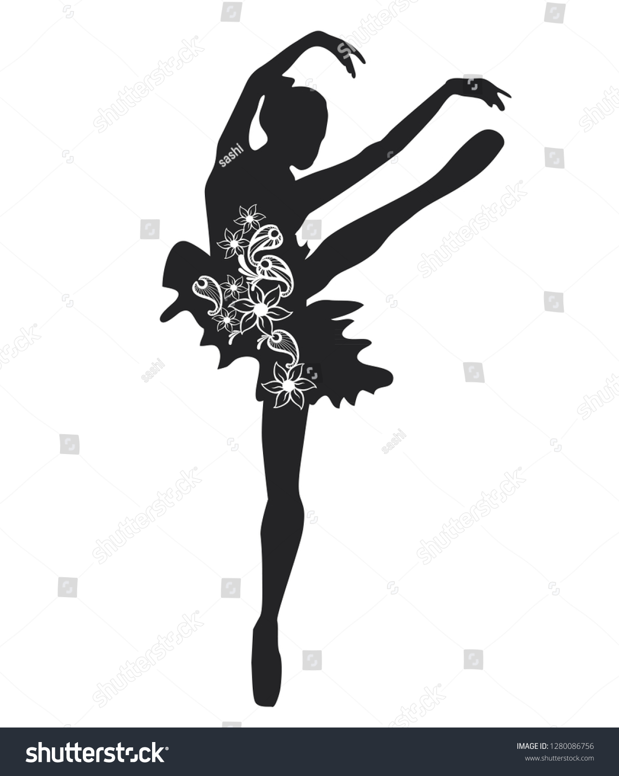 Ballerina Black Silhouette Ballet Dancing Outline Stock Vector Royalty Free 1280086756