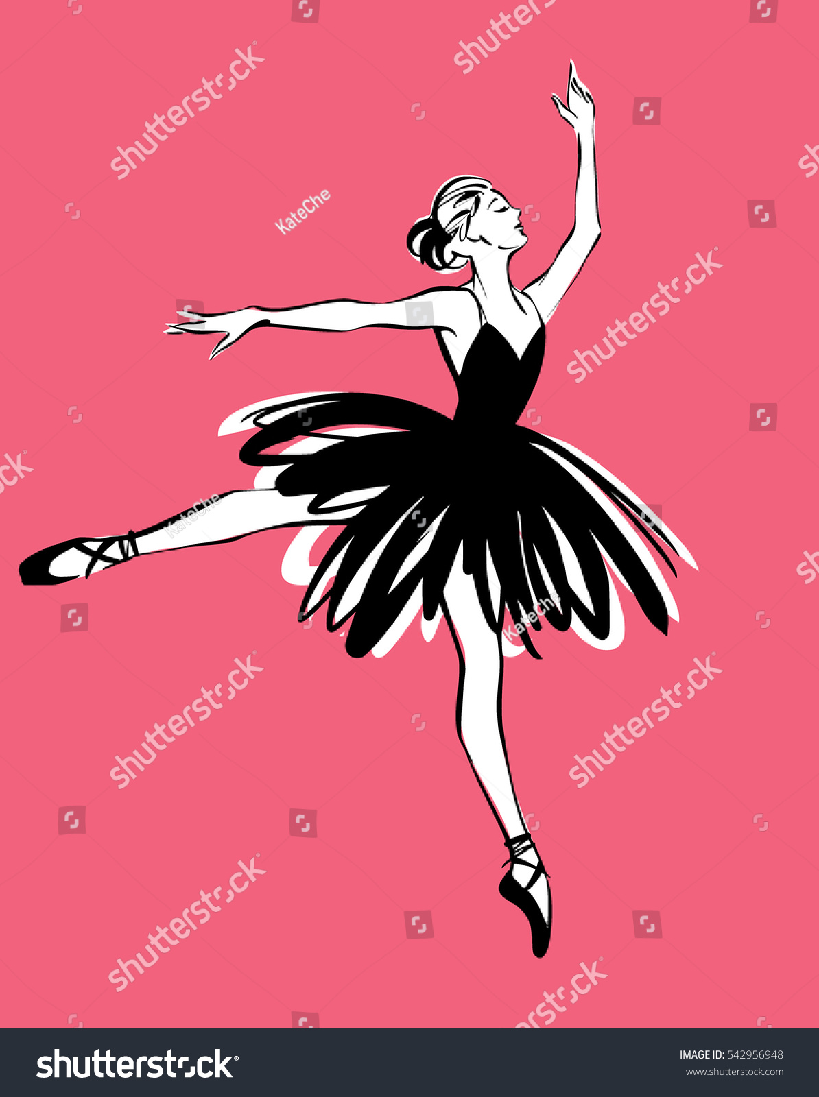 Ballerina Dancing Hand Drawn Stylish Fashion Vector De Stock Libre De Regalías 542956948 