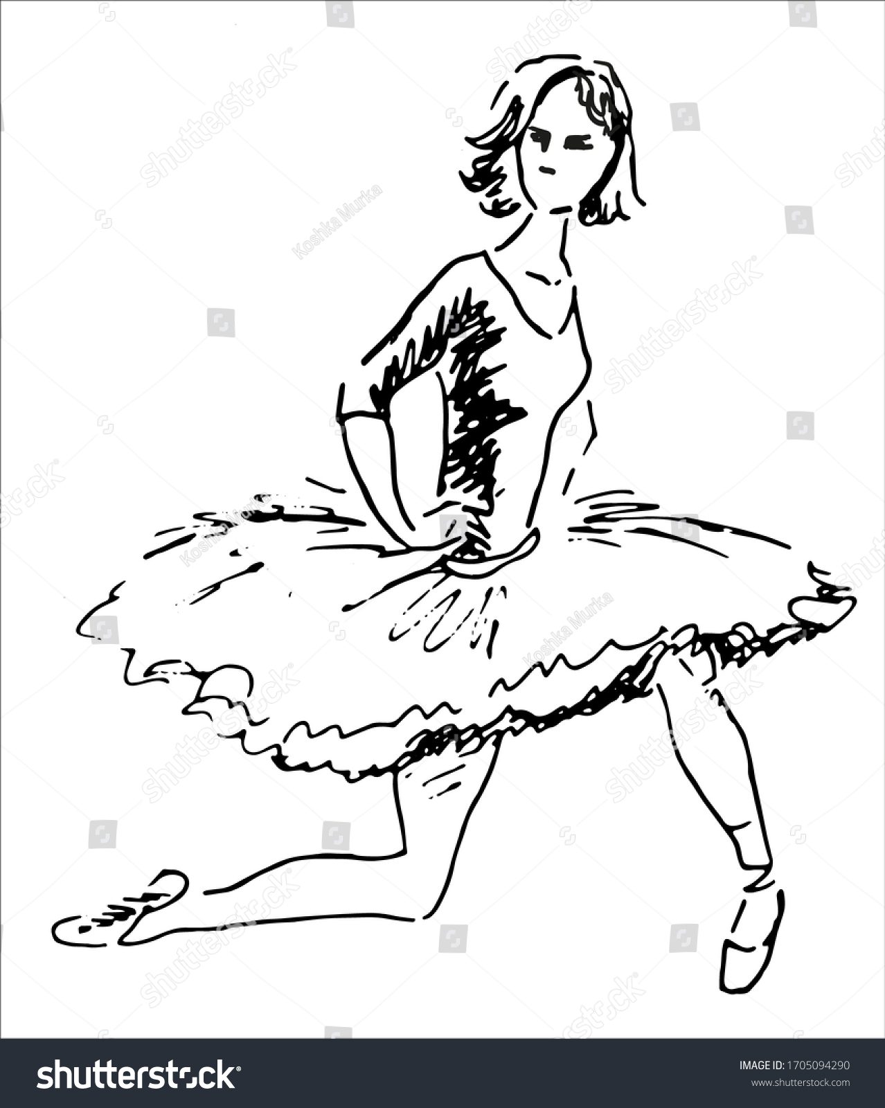 Ballet Dancer Girl Standing On One Stock Vector Royalty Free 1705094290 