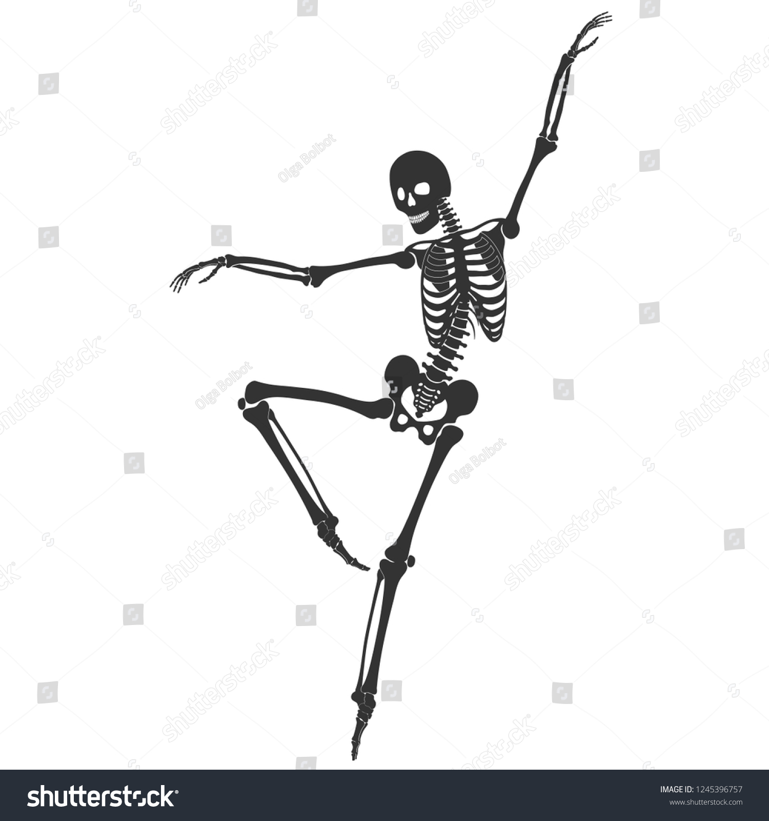 Ballet Dancing Black Skeleton Silhouette Stock Vector Free) 1245396757