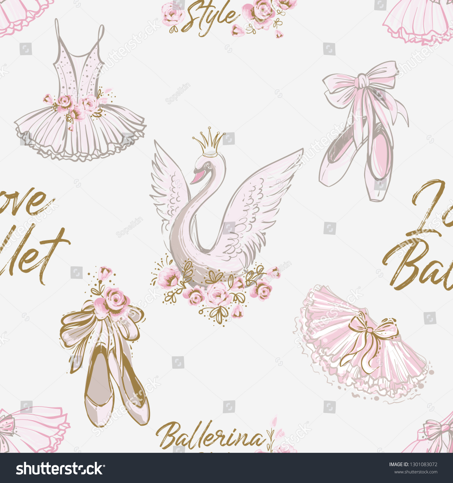 Ballet Seamless Pattern Ballerina Symbols Tutu Stock Vector (Royalty ...