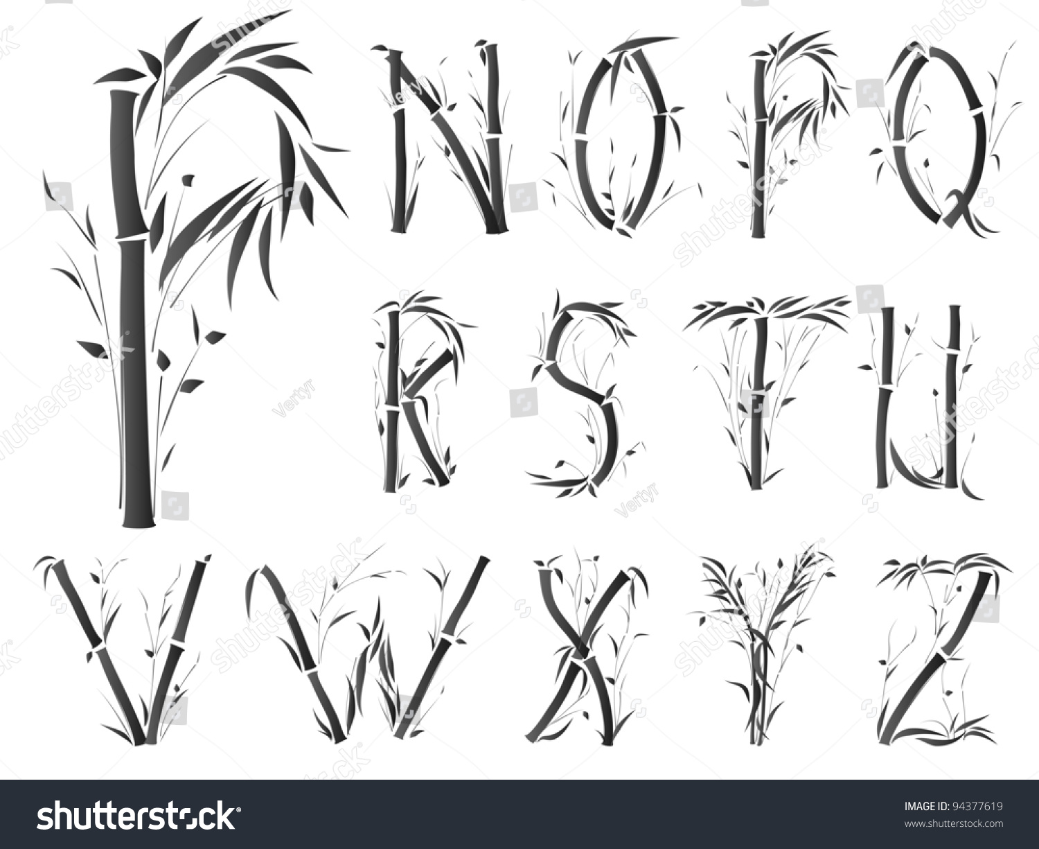 Bamboo Alphabet Font Asian Stylepart 2 Stock Vector (Royalty Free) 94377619