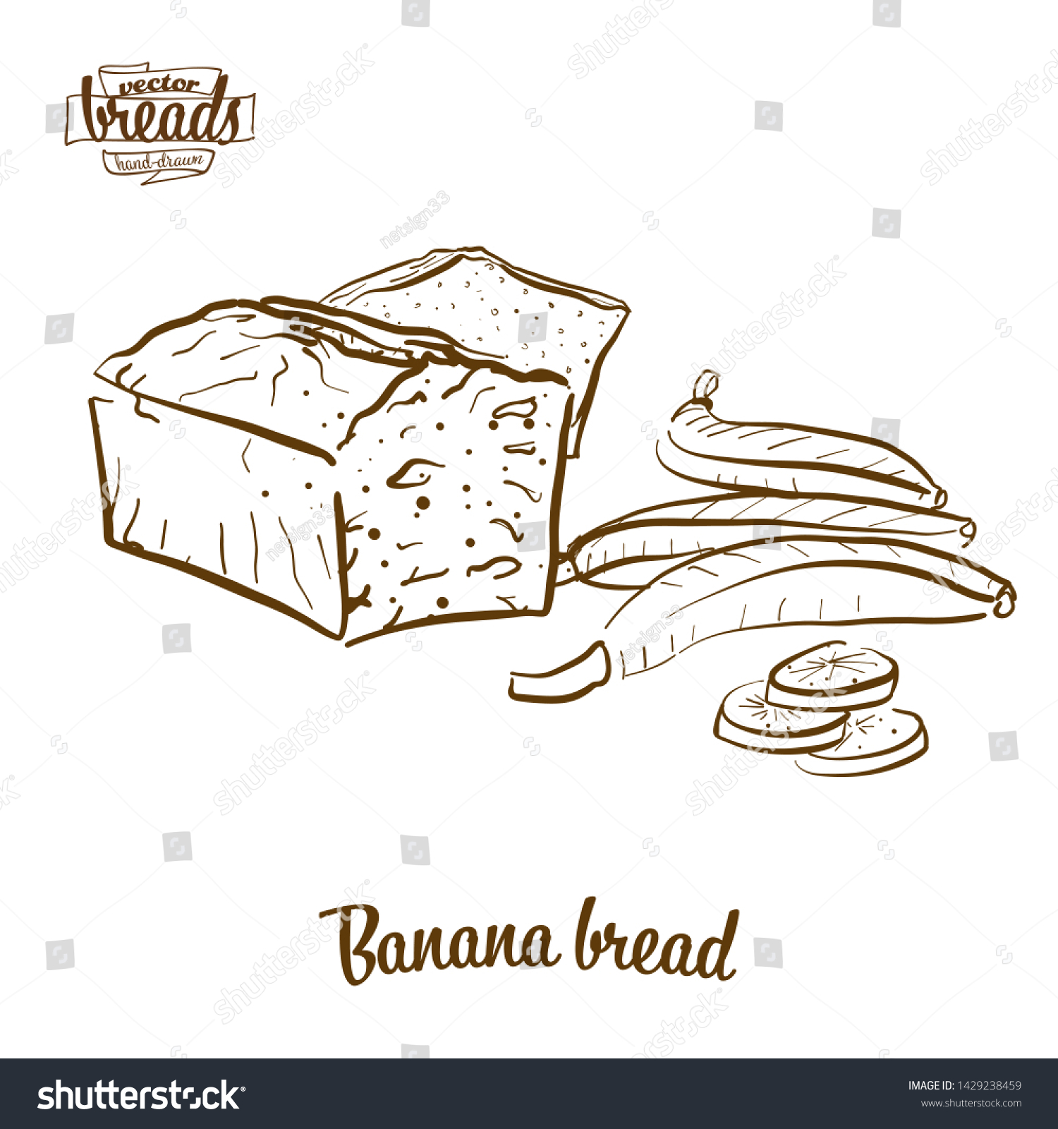 Banana Bread Bread Vector Drawing Food เวกเตอร์สต็อก (ปลอดค่าลิขสิทธิ์