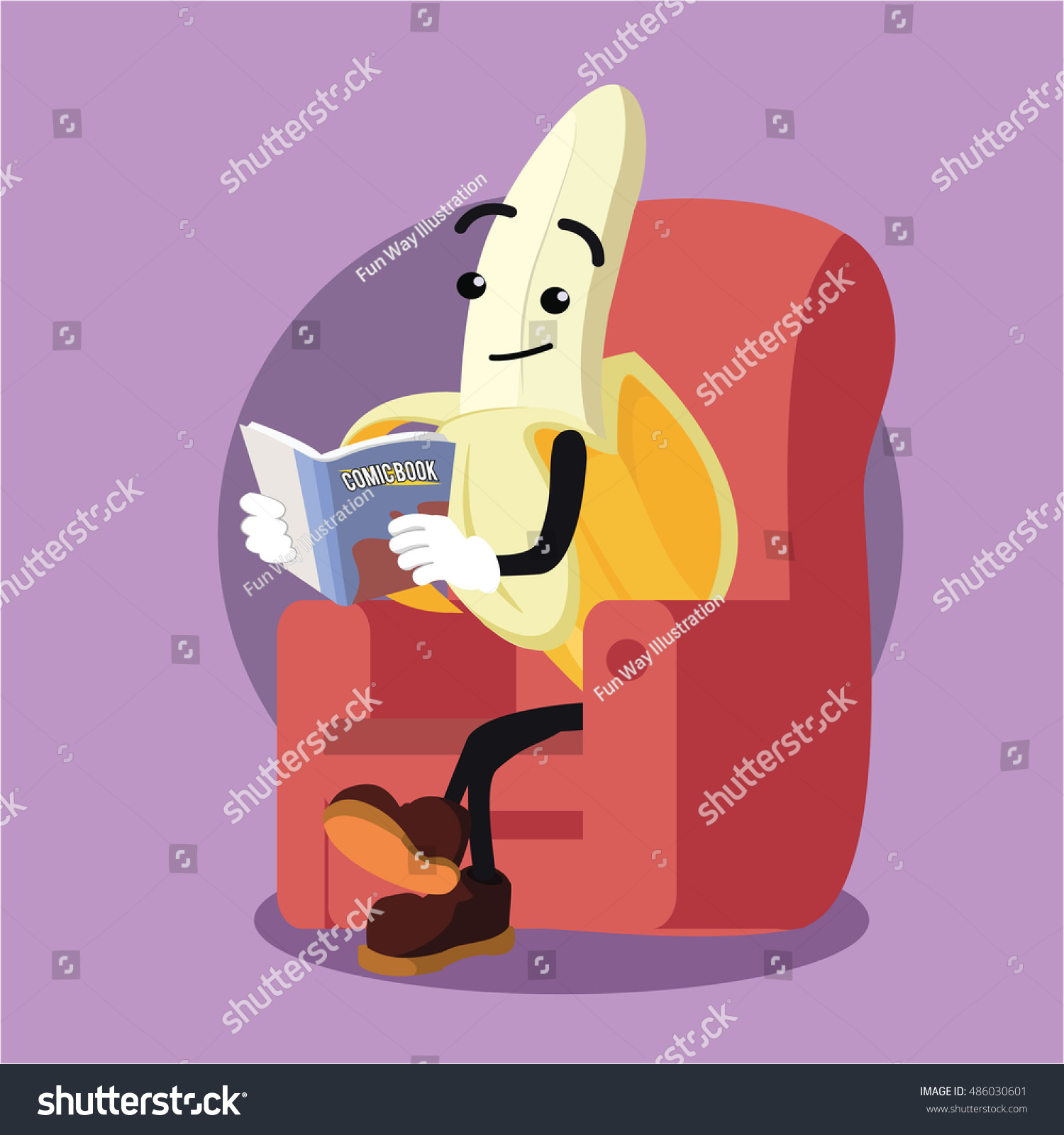 Banana Man Reading Comic Book Stock Vector (Royalty Free) 486030601