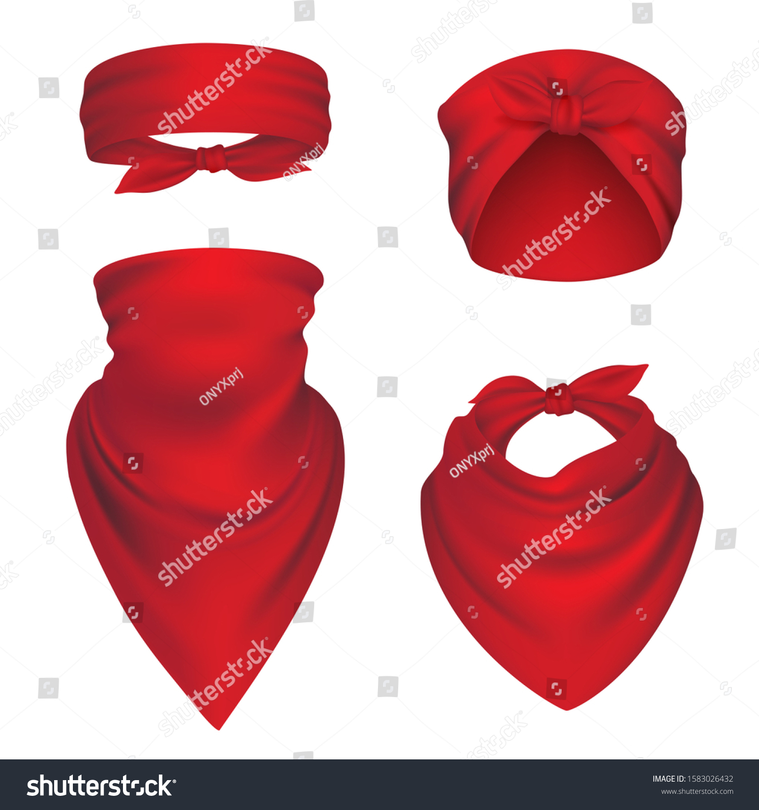 SVG of Bandanas realistic. Headbands for bikers sport protection gangster scarf for head and neck vector mockup svg