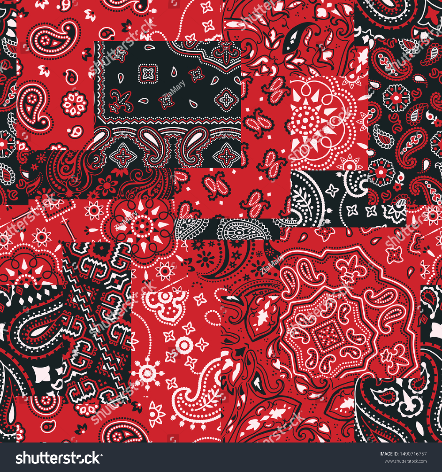 SVG of bandanna kerchief fabric patchwork vector seamless patterns svg