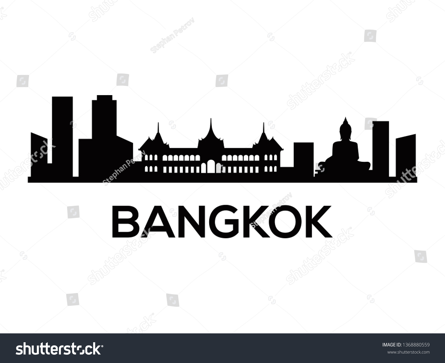 Bangkok Skyline Silhouette Vector Famous Places Stock Vector (Royalty ...